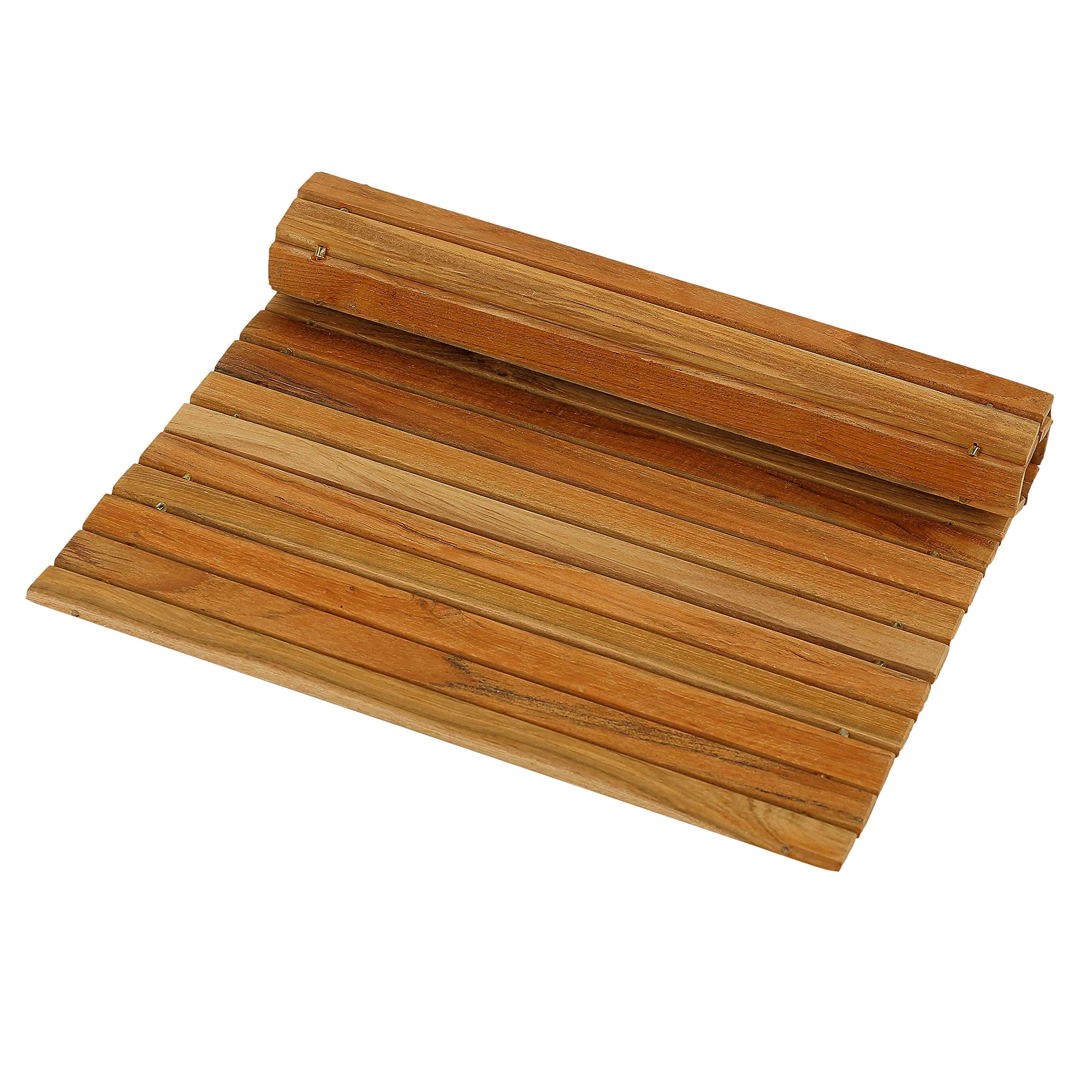Bare Decor Asi Genuine Teak Wood Flexible Table Top Placemat Or Sofa Arm Tray, 1 Mat 19'' X 12'' Brown