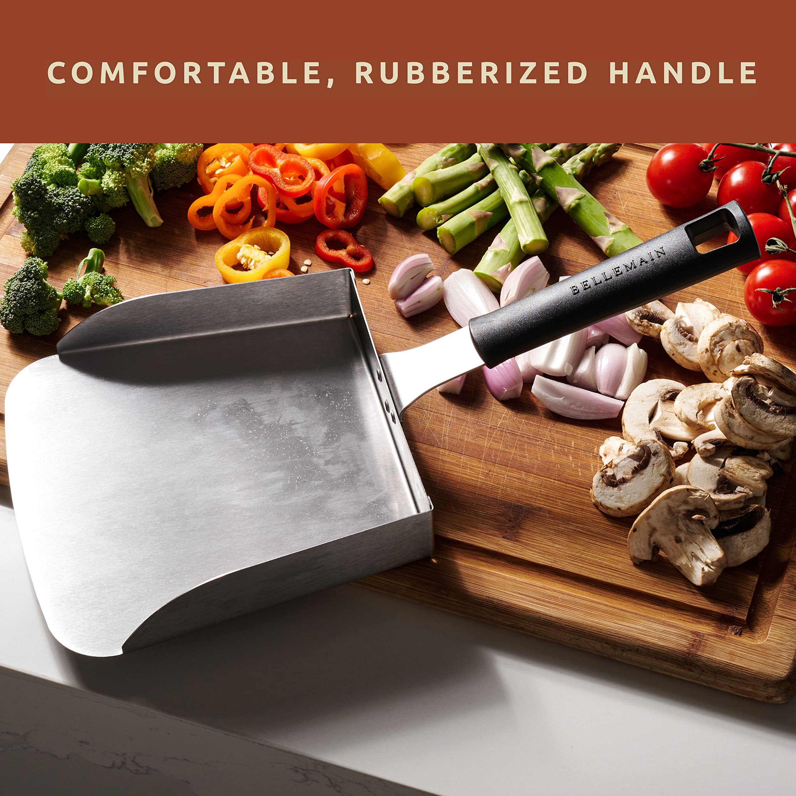 Bellemain Smash Burger Spatula For Griddle - Stainless Steel Griddle Scraper Tool, Large Griddle Spatula - Fried Food Scoop, Sti