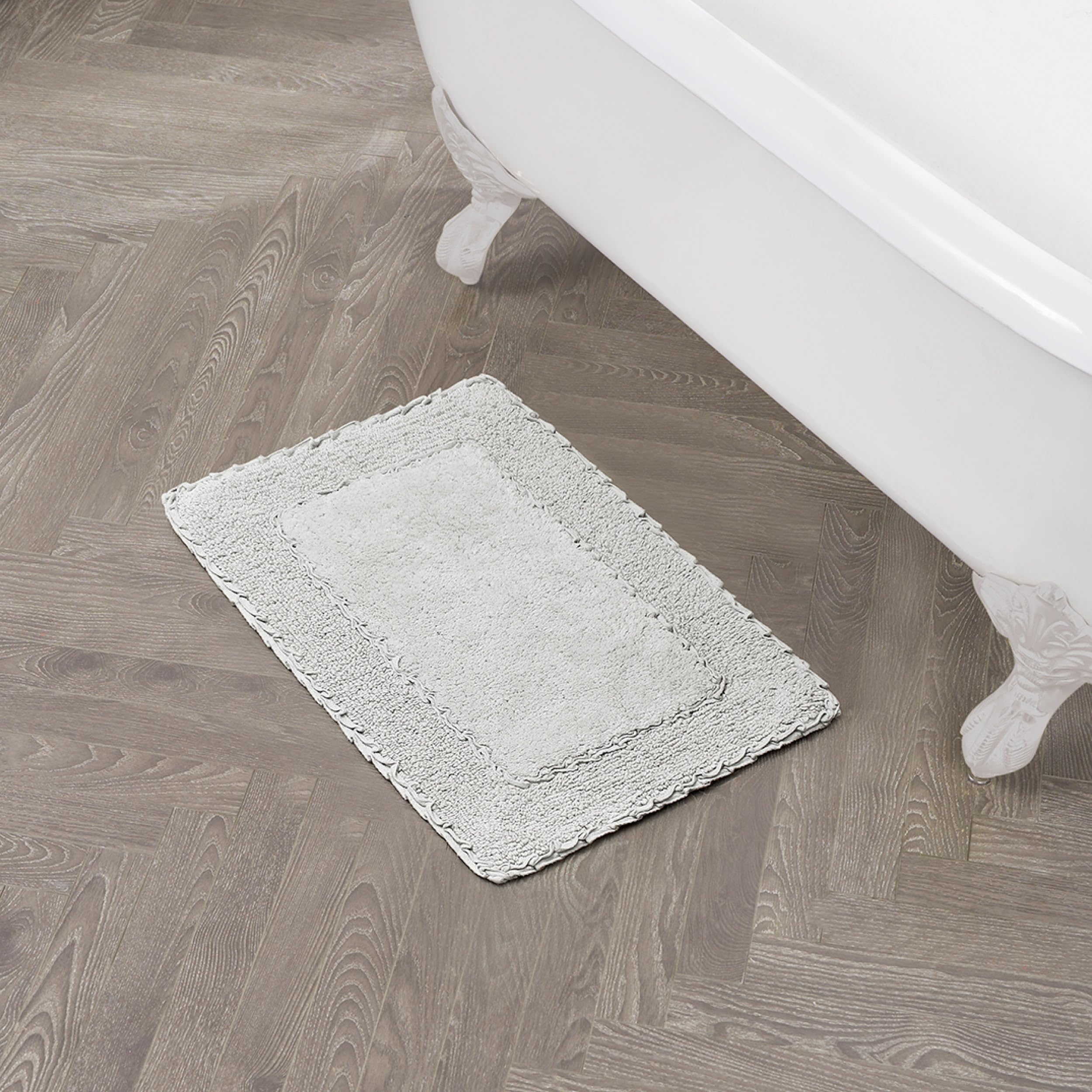 Laura Ashley Ruffle Cotton 17'' X 24'' Bath Rug, Light Gray