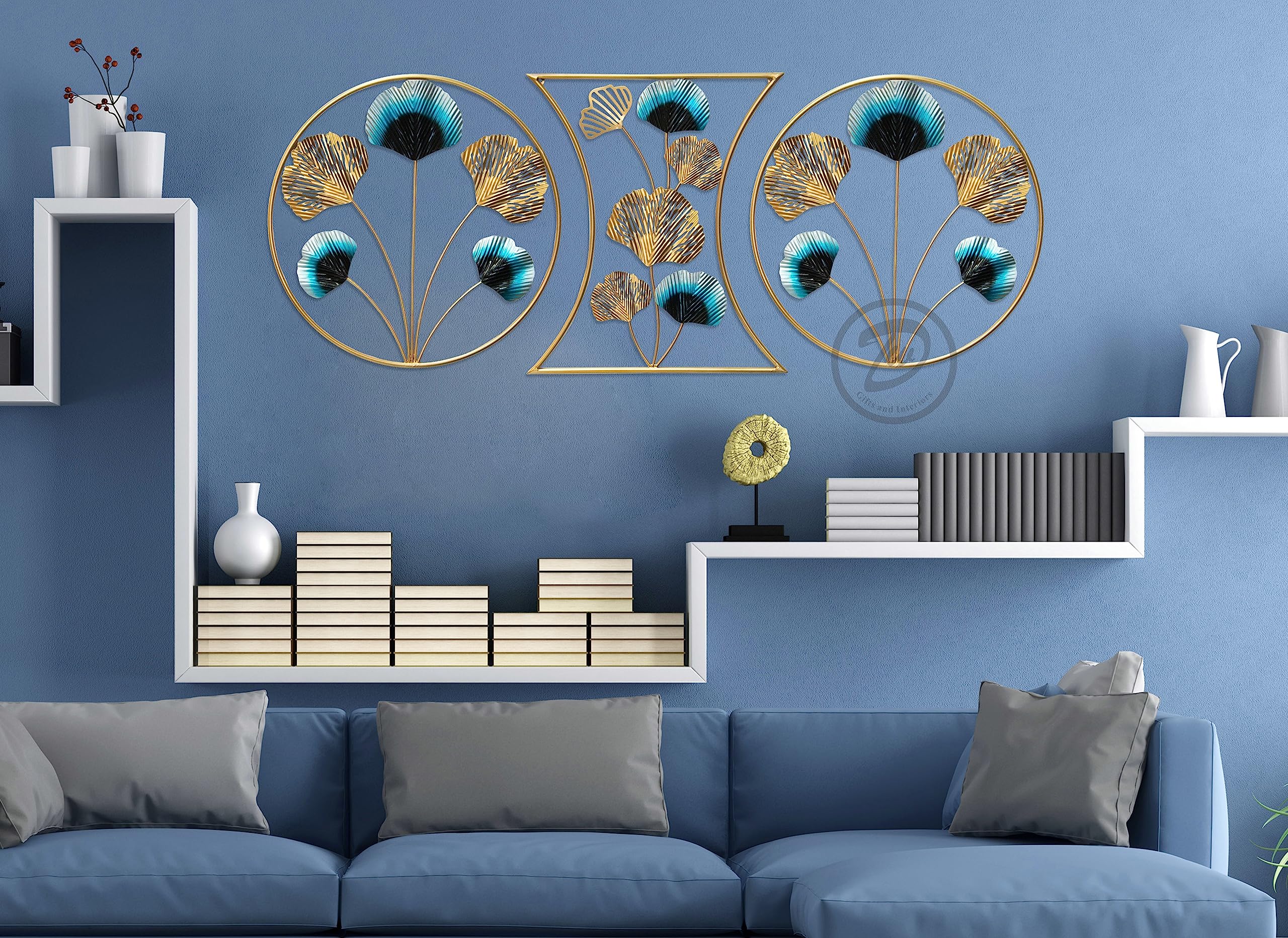 Design World Multicolor Decorative Metal Geometric Pattern Gingko Leaf Wall Art Decor Sculpture Set Of 3 For Living Room Bedroom