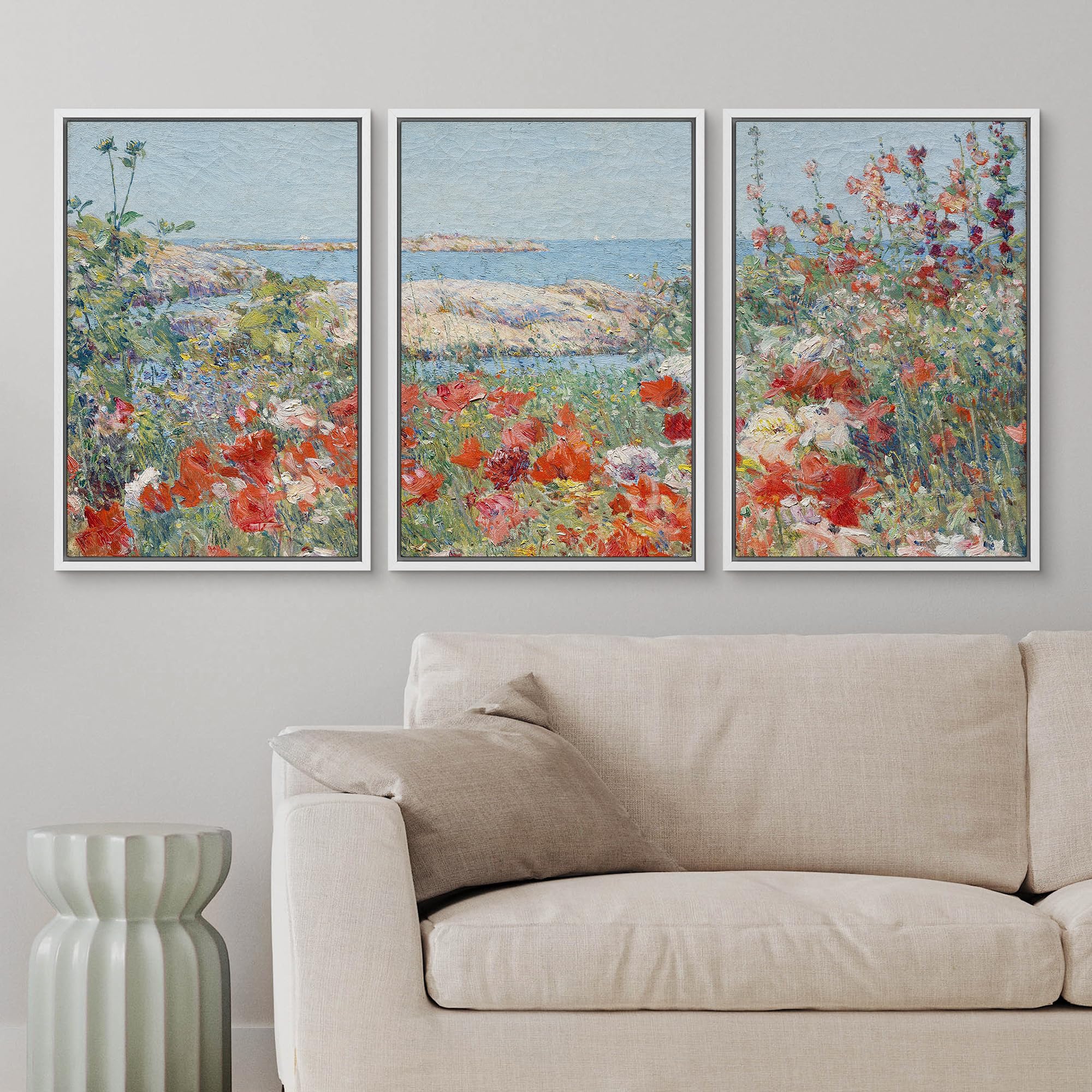 Wall26 Framed Canvas Print Wall Art Set Watercolor Pastel Flower Field Coastal Landscape Nature Wilderness Illustrations Modern