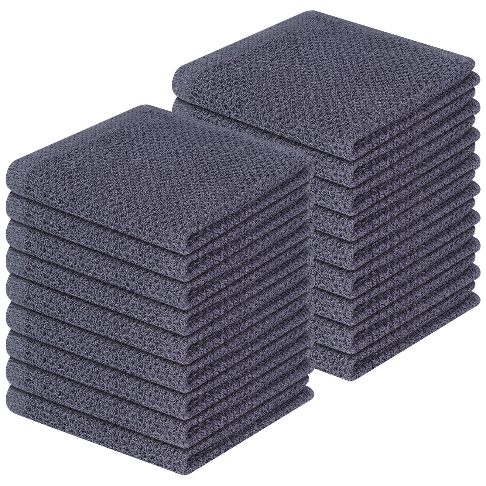 Homaxy 100% Cotton Waffle Weave Kitchen Dish Cloths, Ultra Soft Absorbent Quick Drying Dish Towels, 12 x 12 Inches, 18-Pack, Dar
