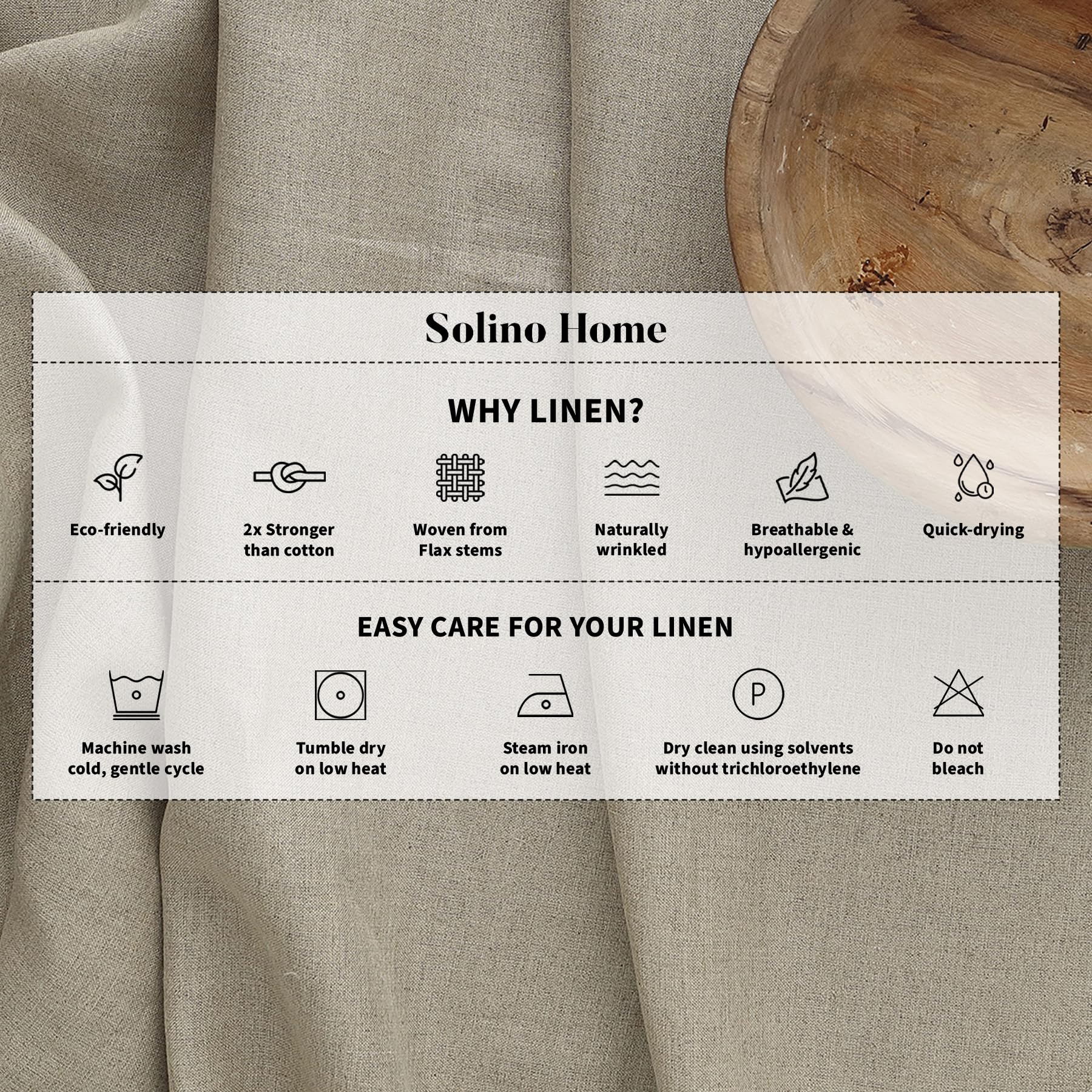 Solino Home Linen White Tablecloth 60 x 132 Inch - 100% Pure Linen Rectangular Tablecloth - Machine Washable Table Cloth for Fal