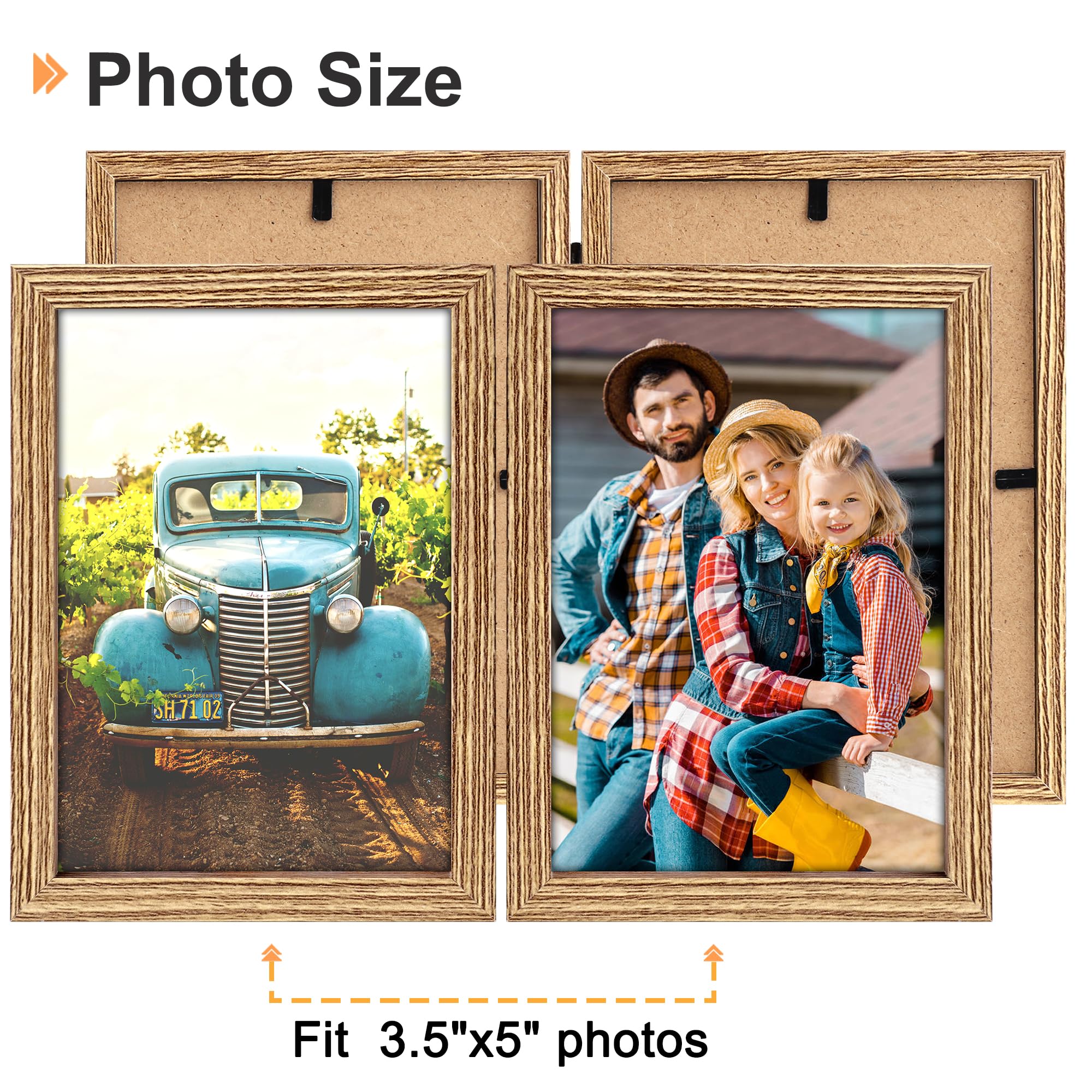 AEVETE 3.5x5 Picture Frames Double Hinged Wood Folding Photo Frames Vertical with Plexiglass Front, Wood Grain