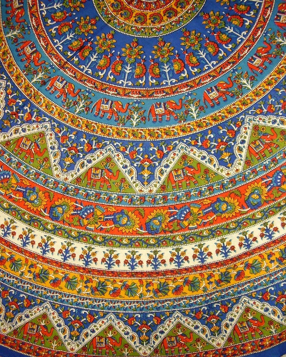 Indian Mandala Print Round Cotton Tablecloth 76 Blue
