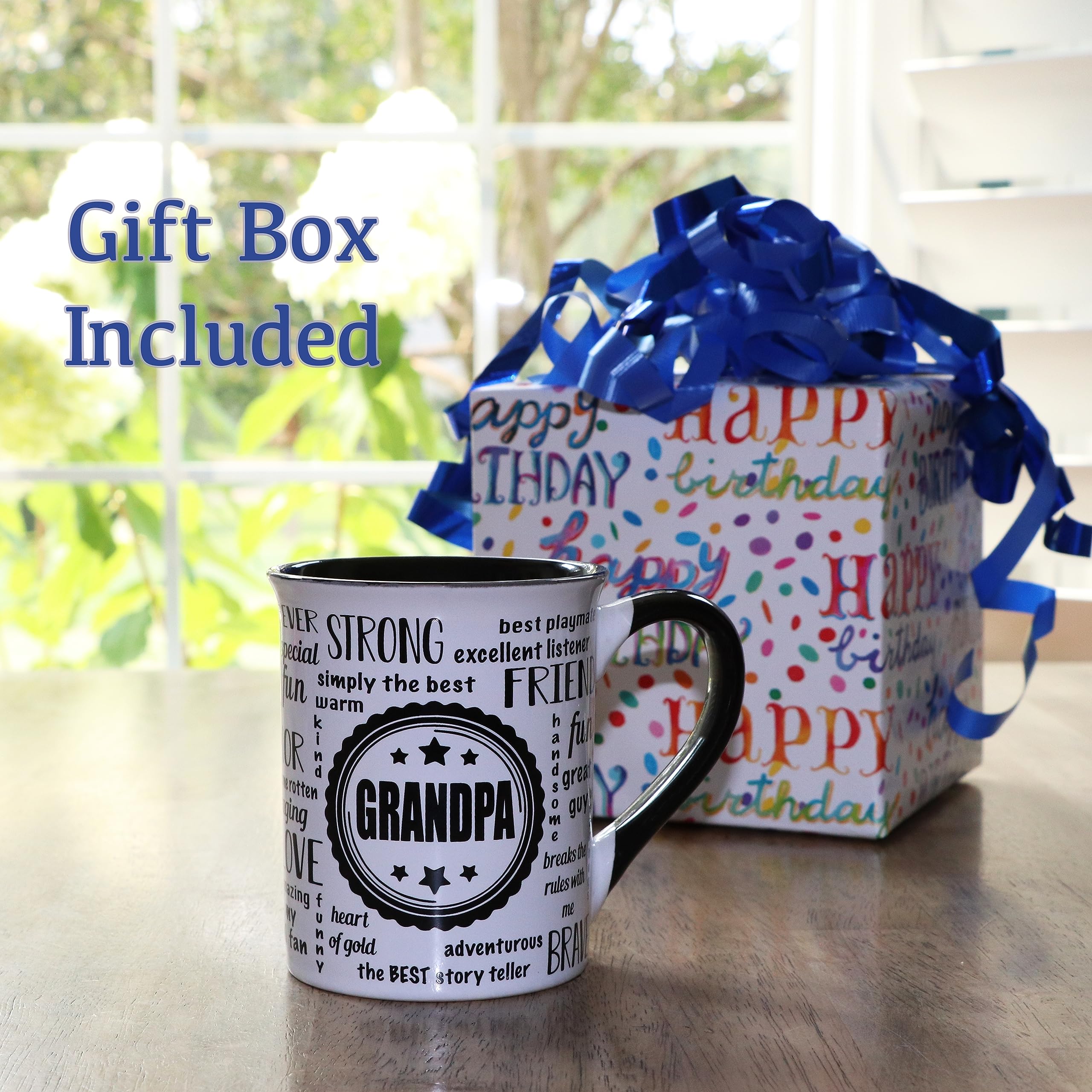 Cottage Creek Grandpa Mug, 16Oz Ceramic Gift Boxed Black And White Grandpa Coffee Cup, Grandpa Gifts For New Grandparents, Gifts