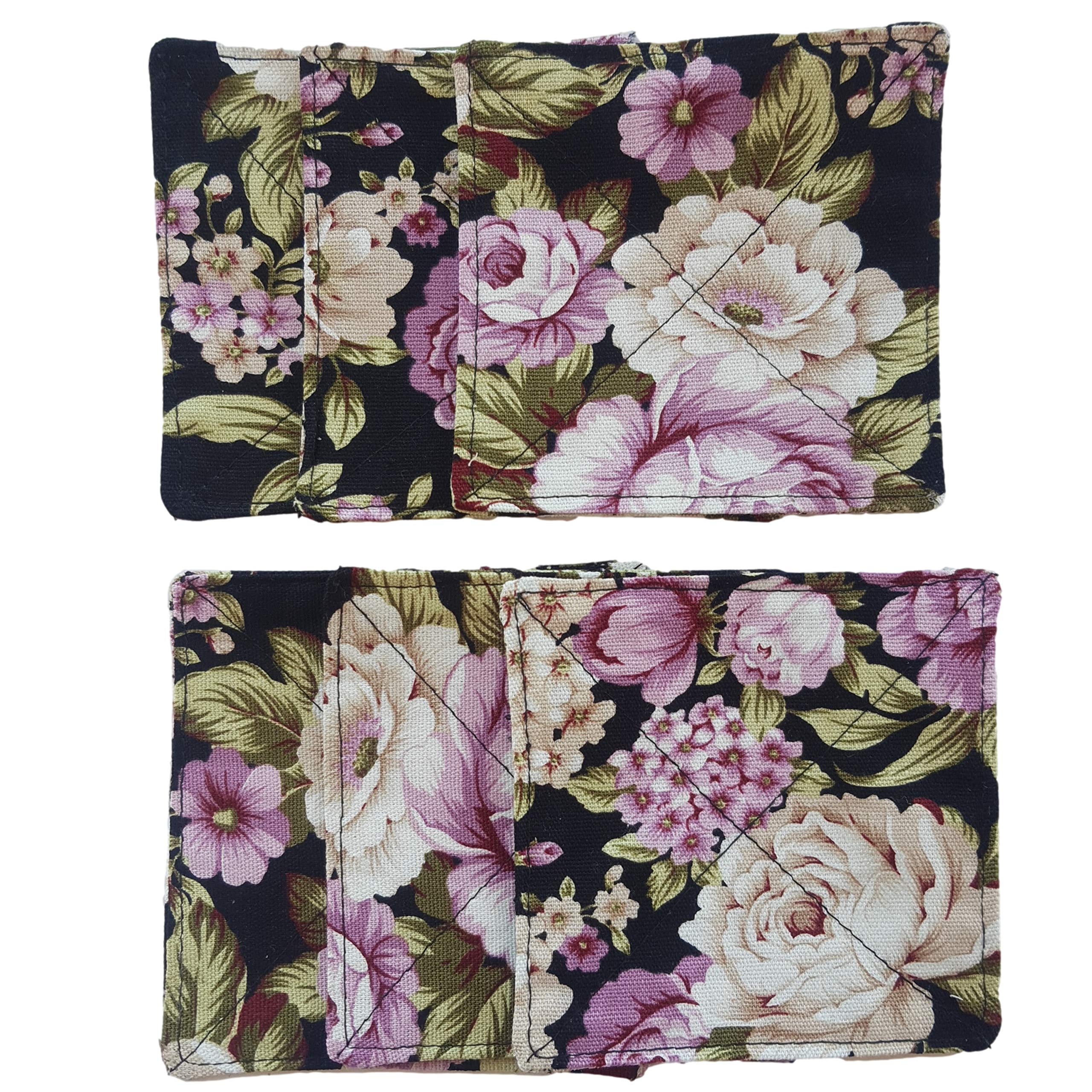 Cushystore Canvas 2 Layers Coasters Saucers Absorbant Mat Pad Floral Botanical Style Fabric Quilted For Glass Cup Drinking 4'',