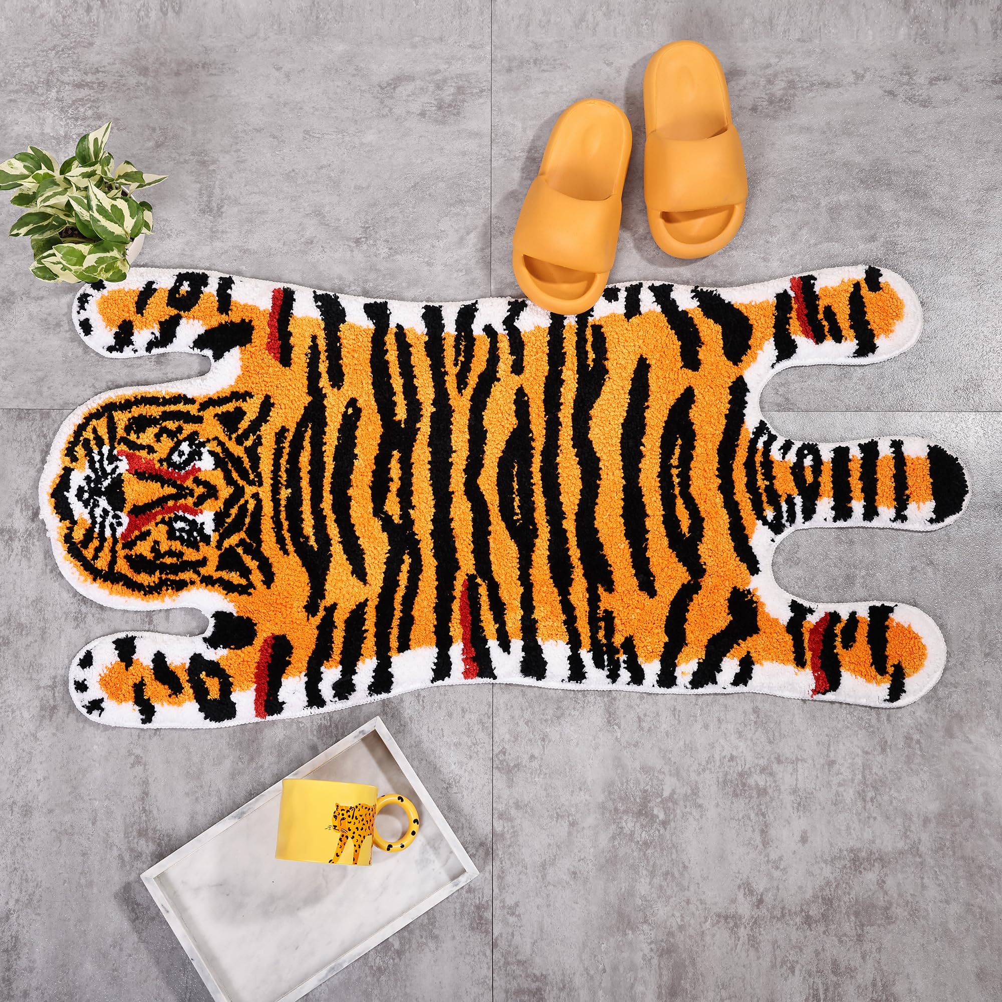 Panstar Tiger Bath Mat For Bathroom, Cute Orange Yellow Tiger Cartoon Non Slip Animal Shaped Absorbent Bathtub Bathroom Plush Sh