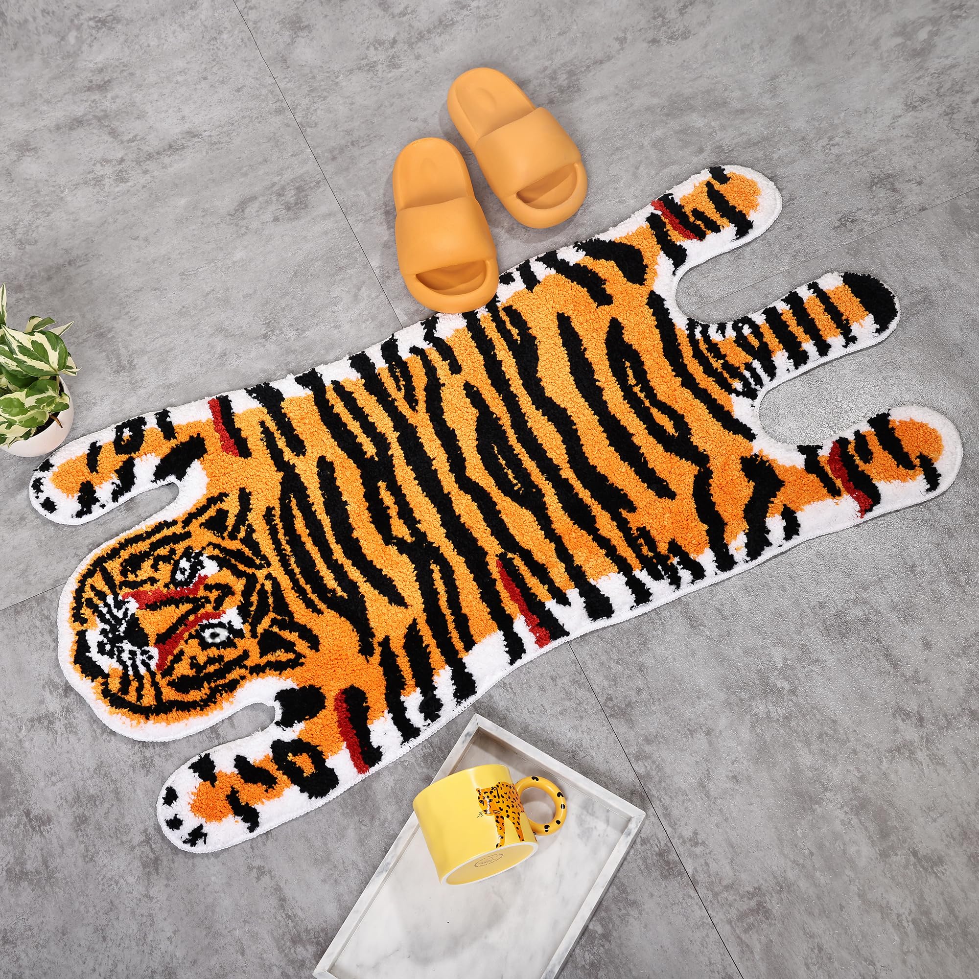 Panstar Tiger Bath Mat For Bathroom, Cute Orange Yellow Tiger Cartoon Non Slip Animal Shaped Absorbent Bathtub Bathroom Plush Sh