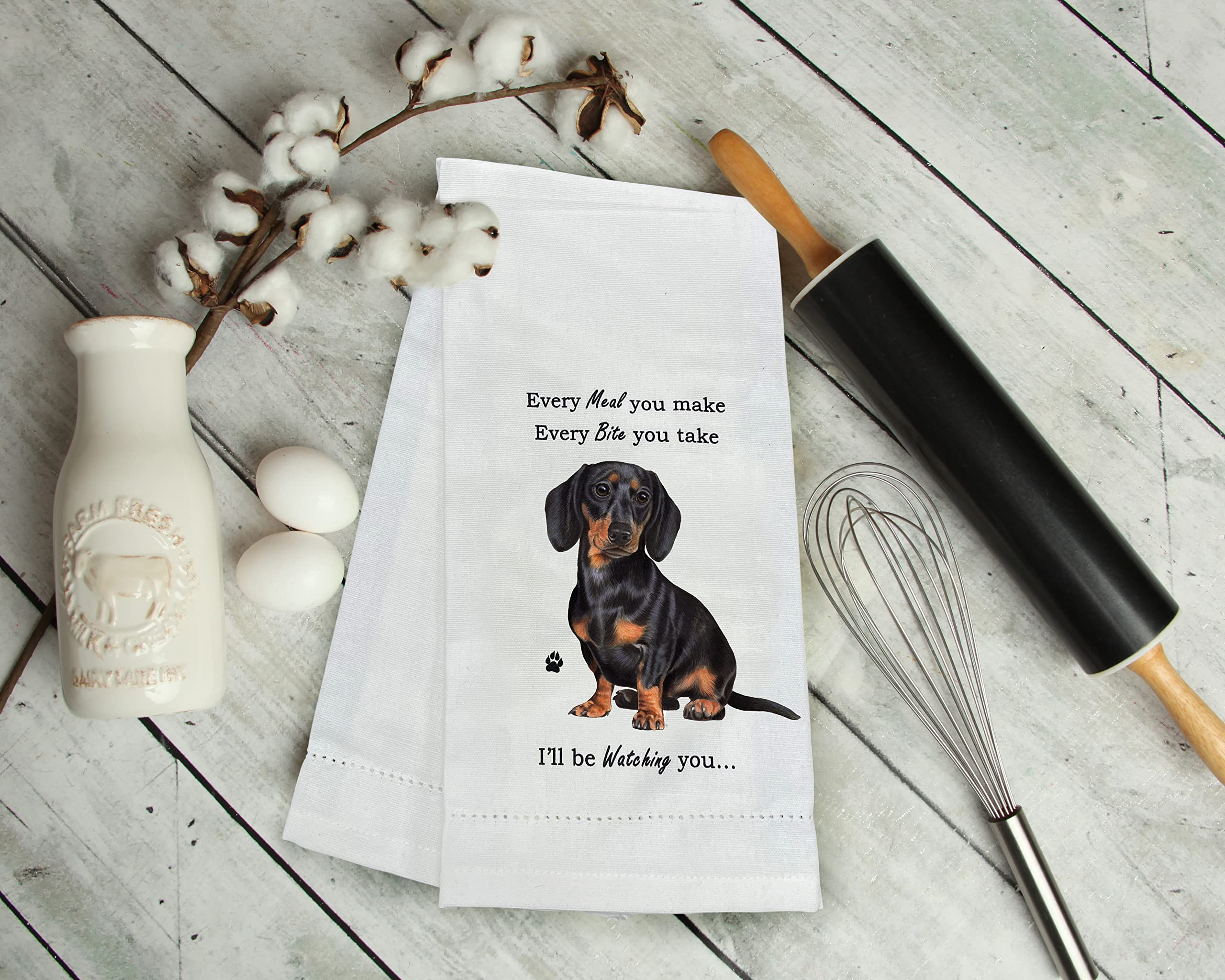 Black Dachshund Kitchen Towel - Soft Highly Absorbent - Black Dachshund Gifts - Dish Towels For Washing Dishes - Tea Towels - Re