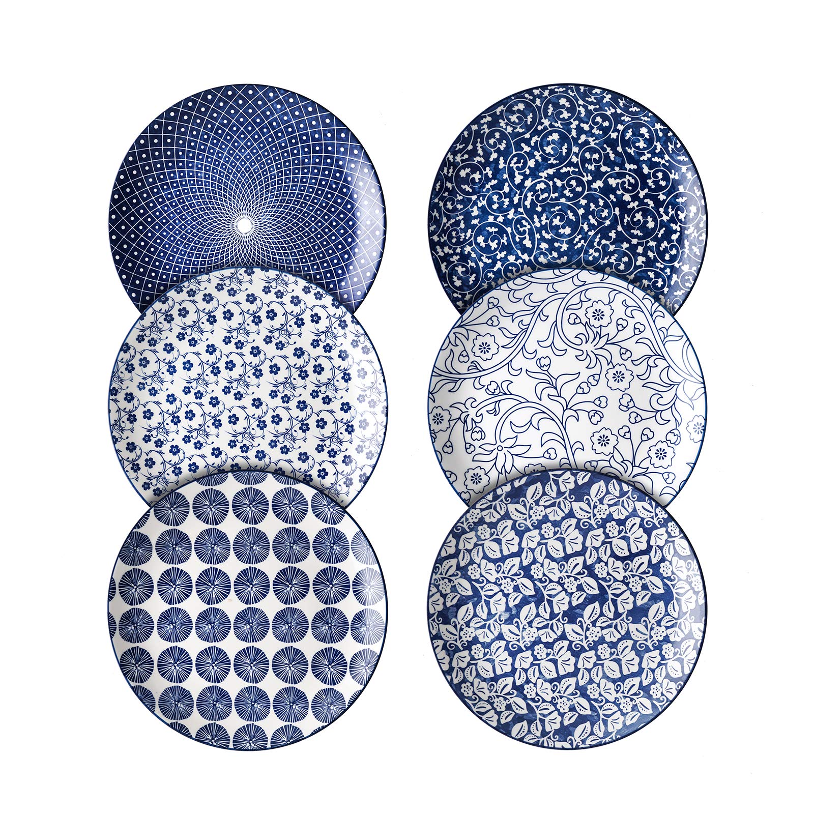 Selamica 10 Inch Porcelain Dinner Plates, Large Size Serving Plate For Salad, Pancakes, Steak, Set Of 6, Vintage Blue