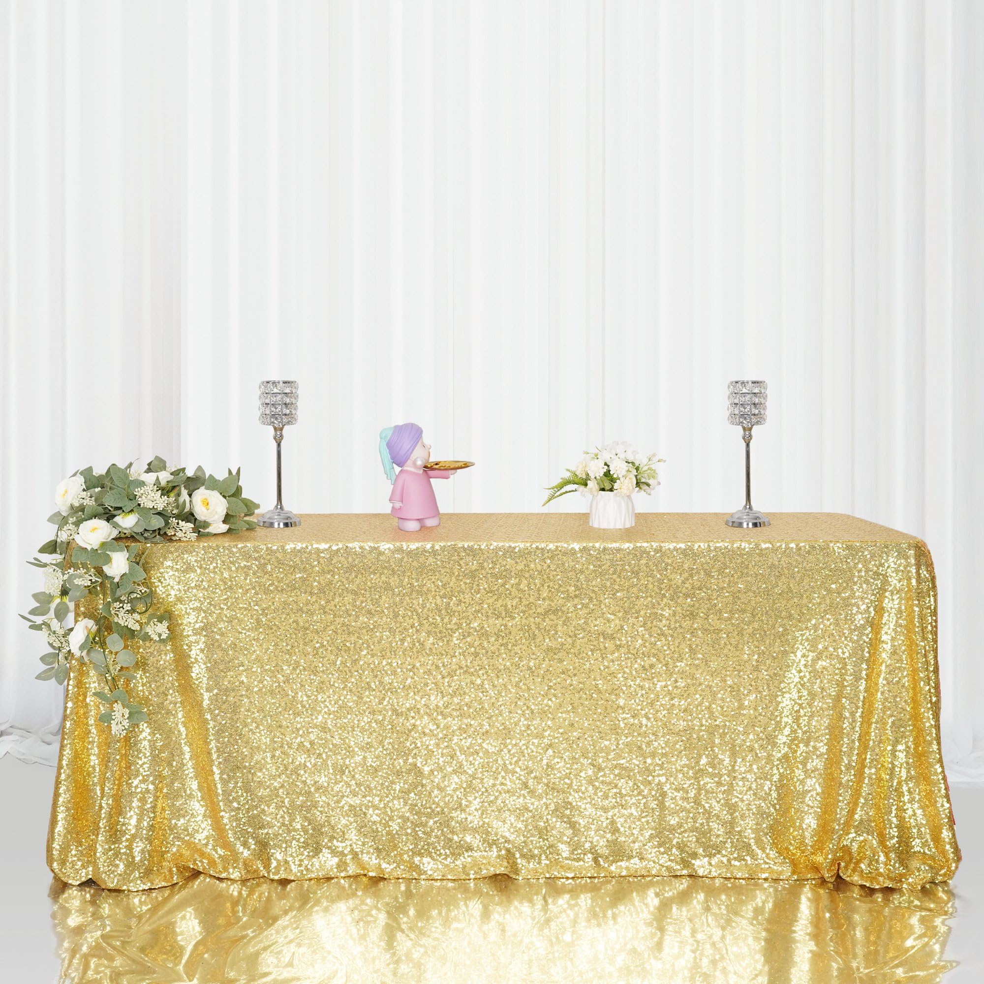 Poise3Ehome Gold Sequin Tablecloth 90  132 Inch Rectangle Sparkly Fabric Table Cloth For Birthday Wedding Party Holiday Baby Sho
