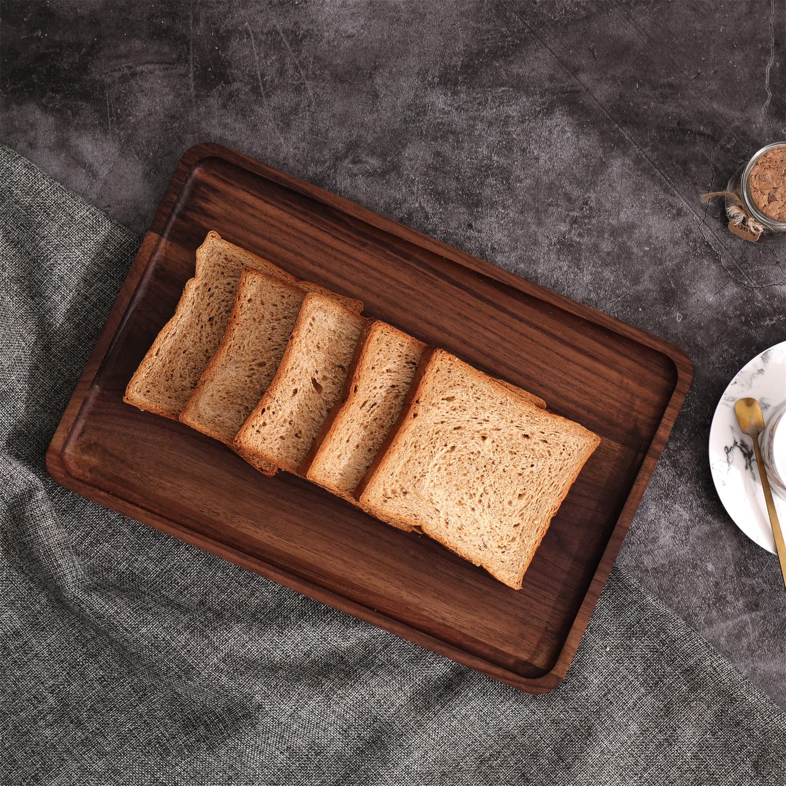 Rustic Walnut Wood Serving Tray,13''X9'' Rectangle Platter Tea Tray Coffee Table Tray,Kitchen Tableware Decor Decorative Wood De