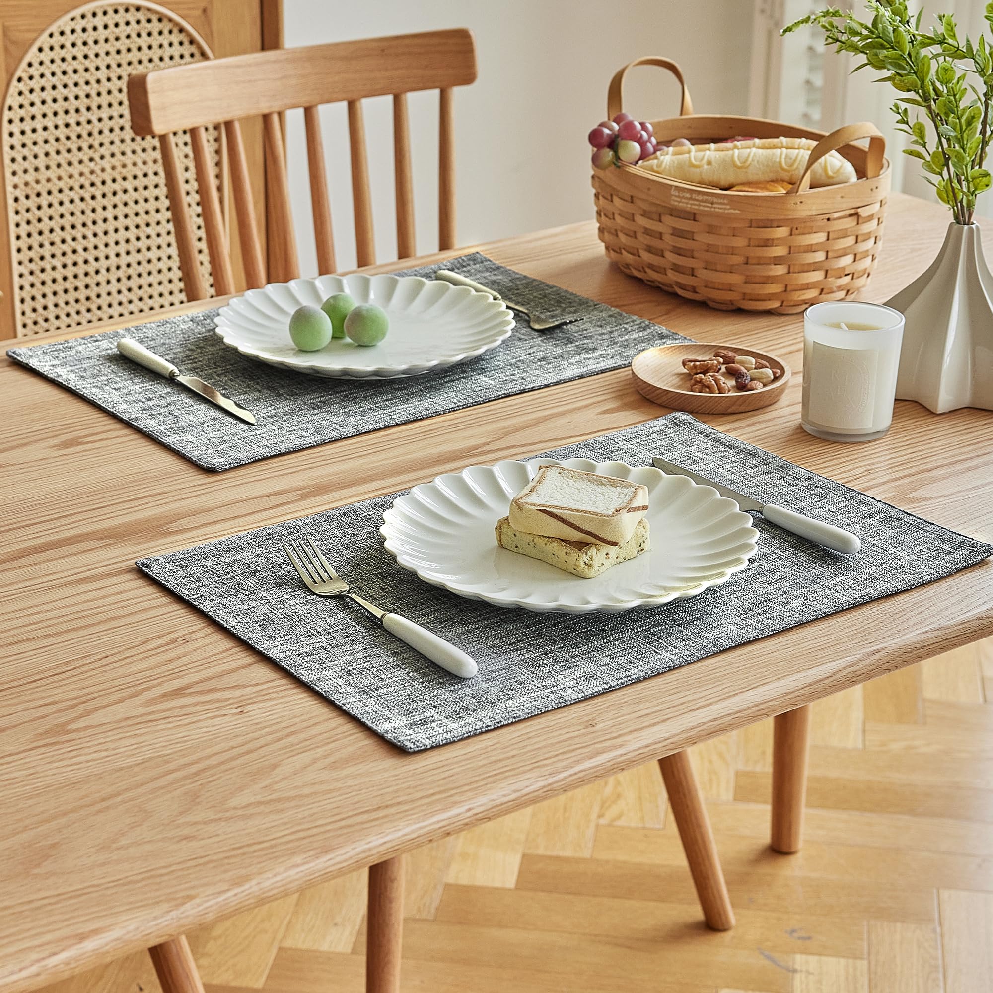 Softalker Faux Linen Placemats Set Of 12-12 X 18 Inch, Heat Resistant Double Layered Durable Burlap Farmhouse Place Mats, Non-Sl