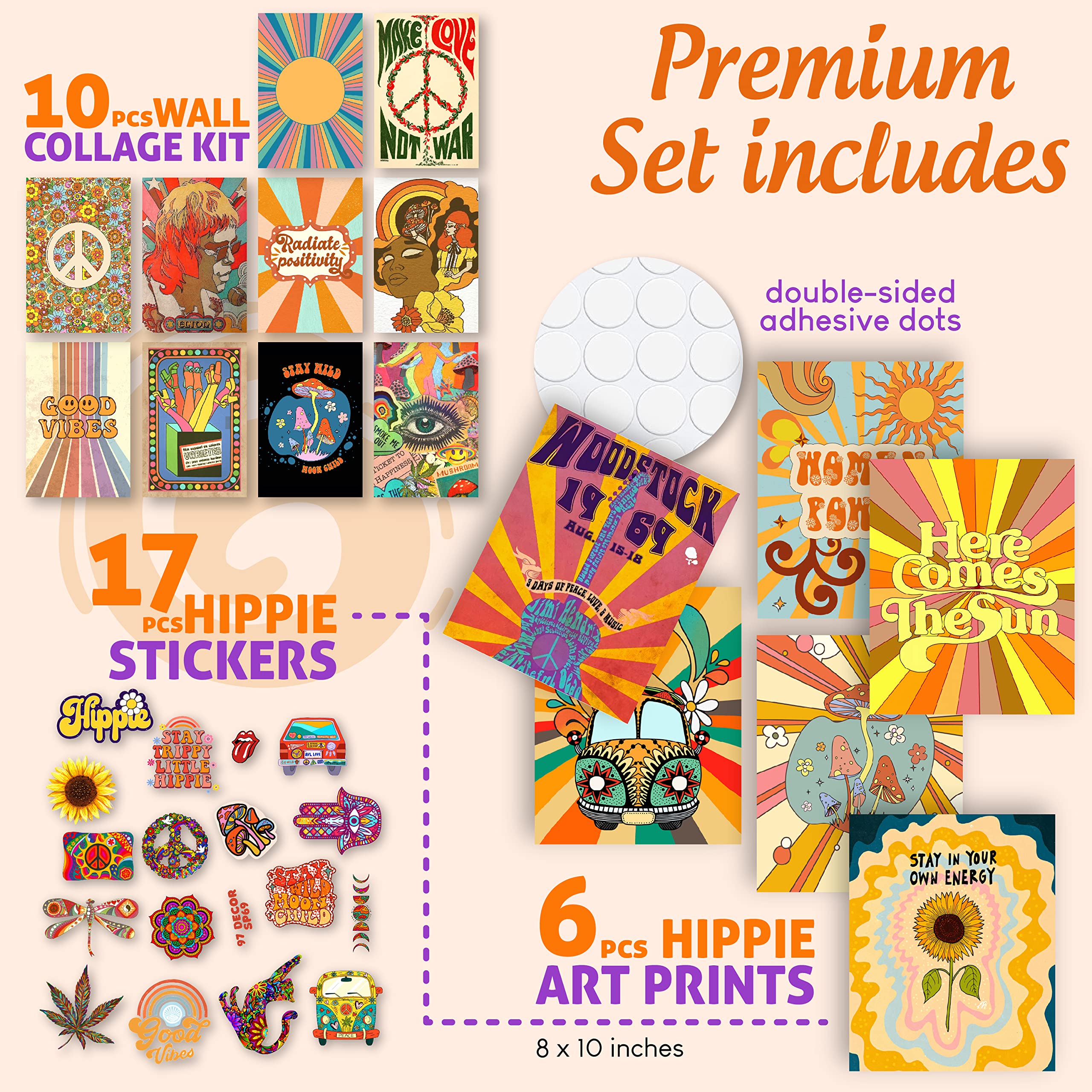 97 Decor Hippie Room Decor for Bedroom Aesthetic - Hippy Retro Room Decor  Hippie Wall Decor  Hippie Posters  Vintage 60s 70s Decor Poster  Groovy Decor Home  Boho Indie Trippy Dorm (8x10 Unframed)