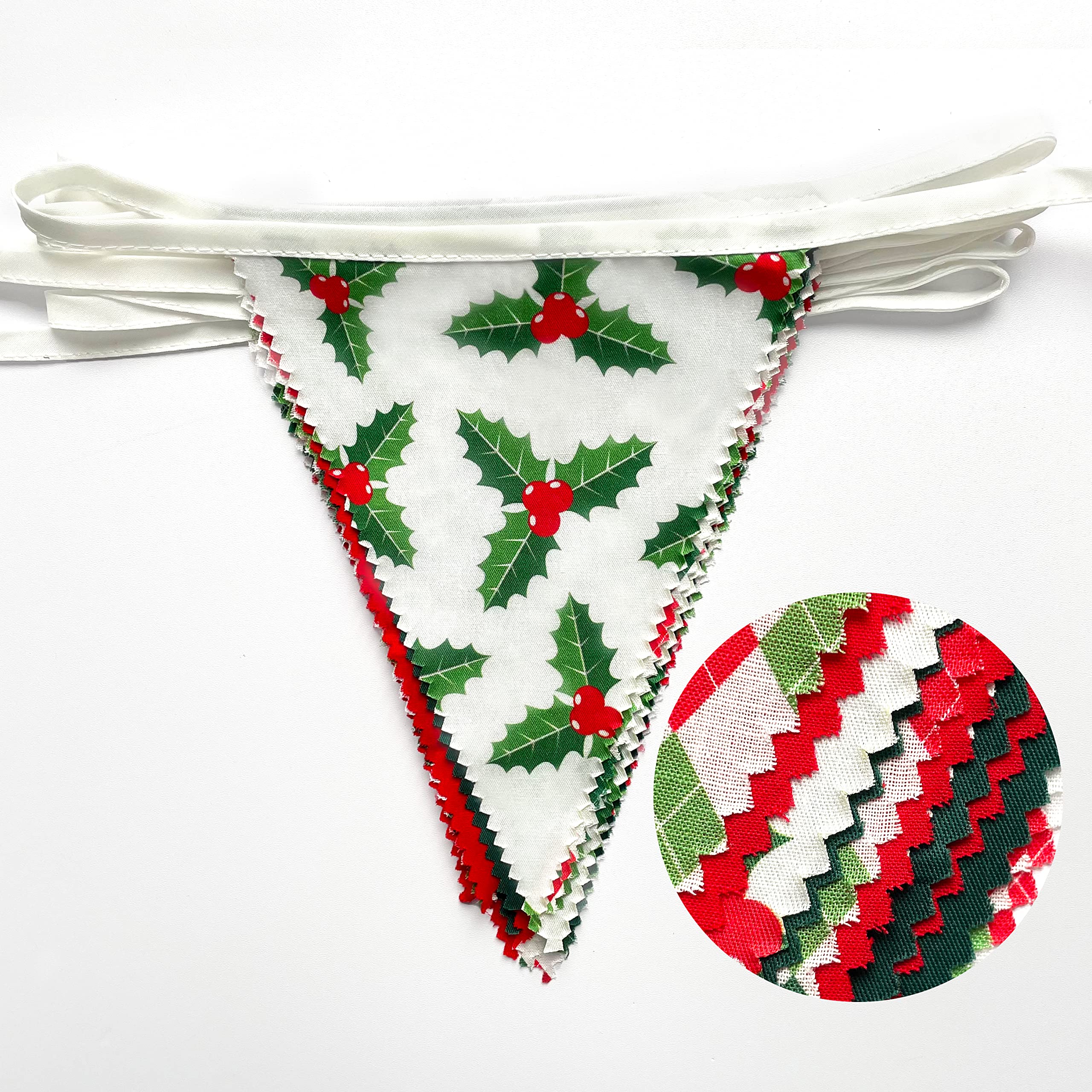10M/32Ft Red Green Christmas Party Decorations Clearance Red Green Checkered And Holly Berries Triangle Flag Pennant Bunting Fab