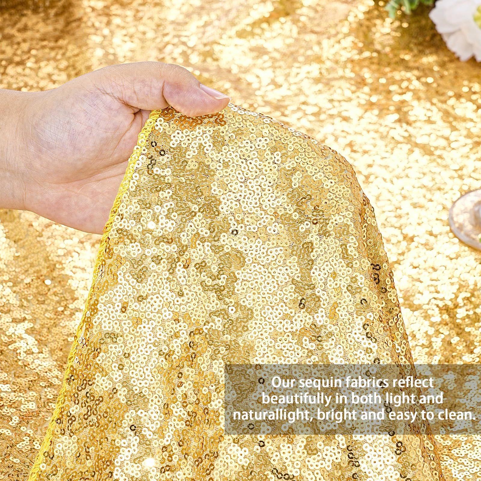 Queendream Gold Sequin Tablecloth 60X102 Inch Sparkly Gold Wedding Tablecloth For Baby Shower Birthday Christmas Party Decoratio