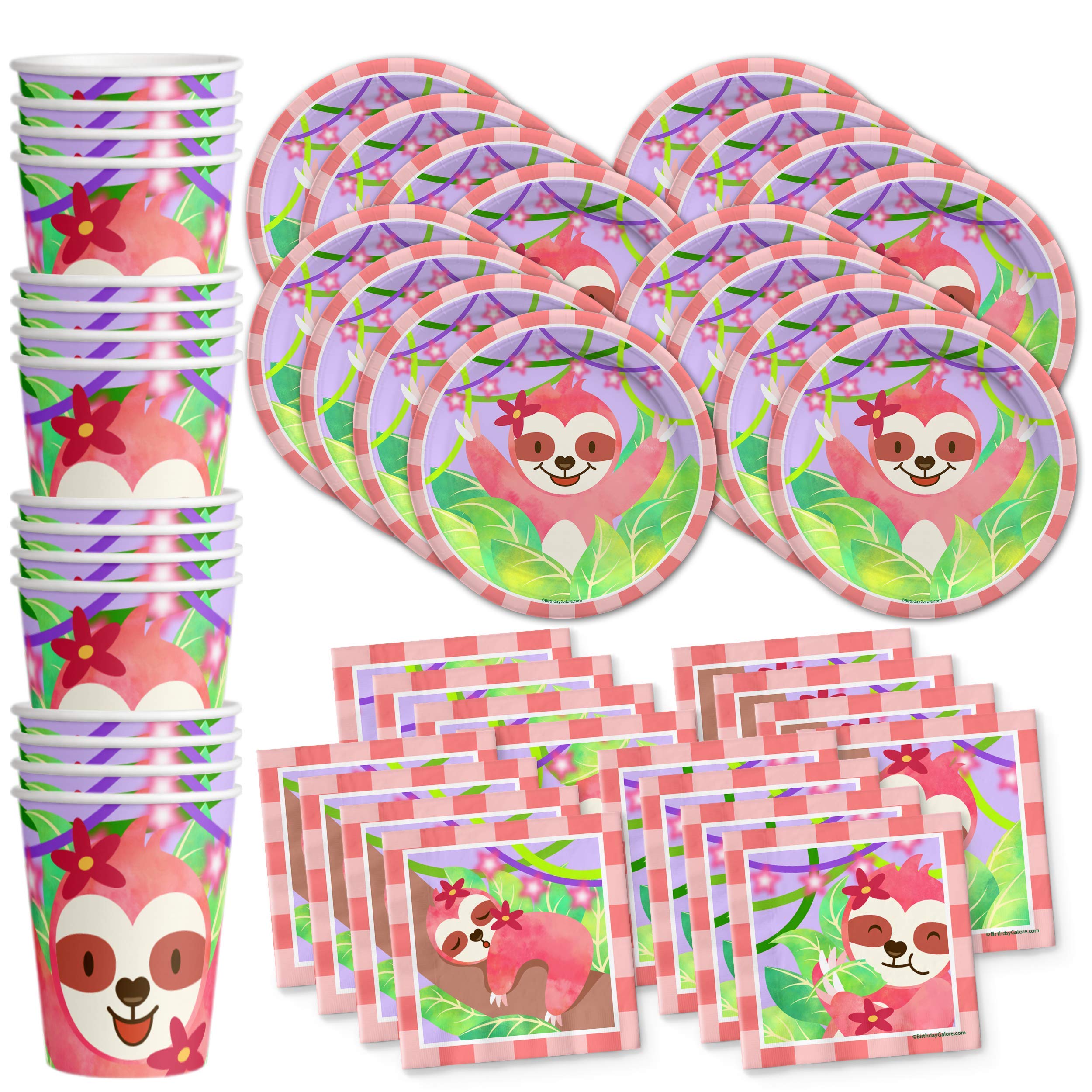 Sloth Girl Birthday Party Supplies Set Plates Napkins Cups Tableware Kit For 16
