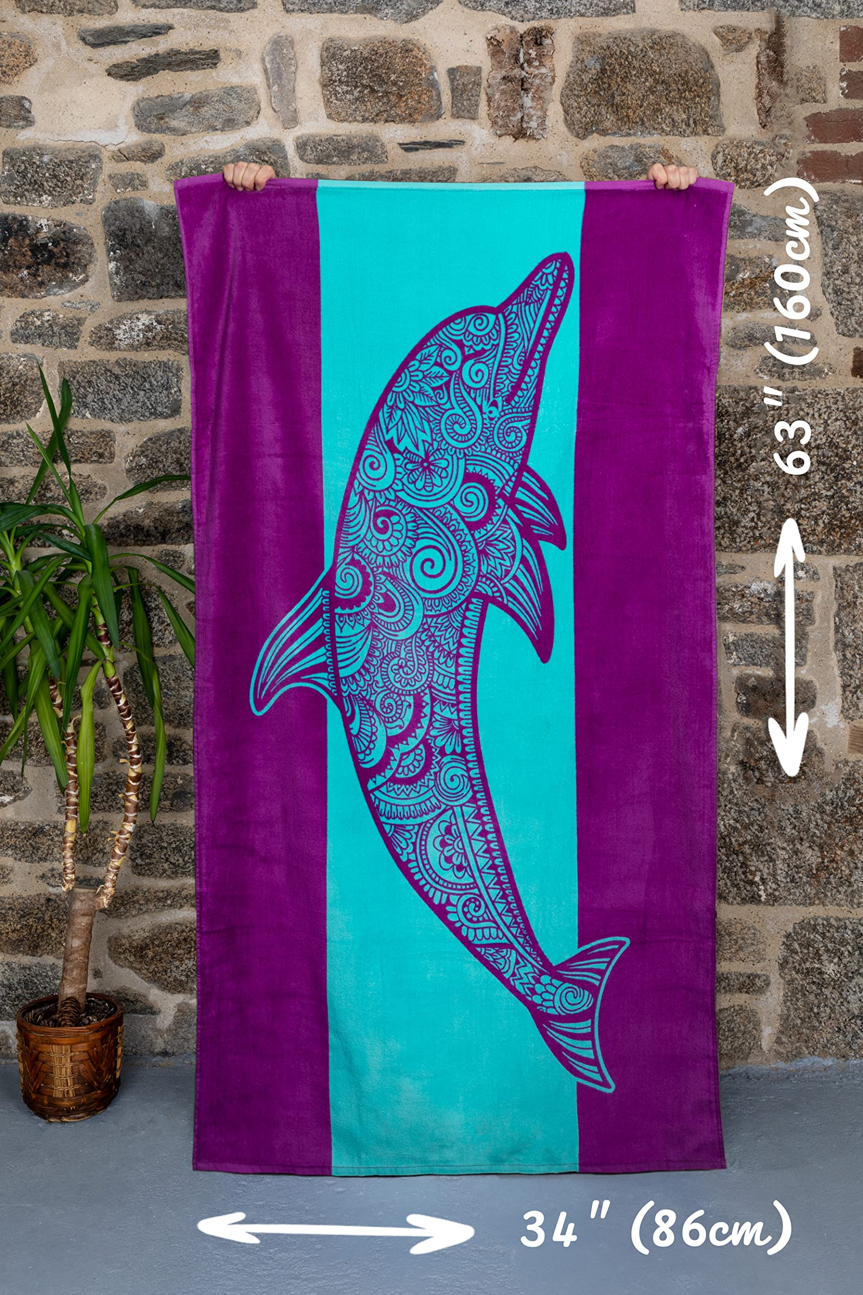 Nova Blue Dolphin Beach Towel - Tropical Blue & Purple Colors With A Unique Design, Extra Large, Xl, Pool Towels (34