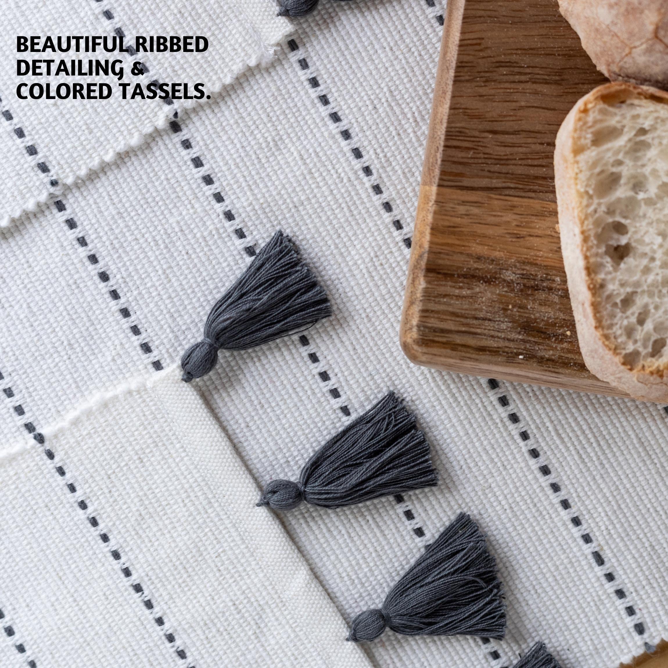 Folkulture Placemats Set Of 6, 100% Cotton Ribbed Place Mats 14 X 19 Inches With Cute Tassels, Table Mats For Farmhouse Table De