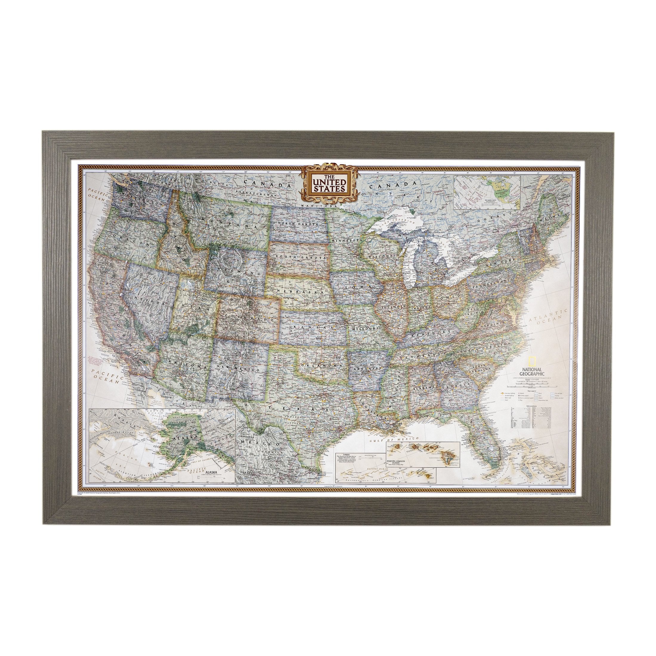 Push Pin Travel Maps - Executive Us - Barnwood Gray Framed Pin Map For Tracking Your Travels - 27.5'' X 39.5'' - 8 Handcrafted F
