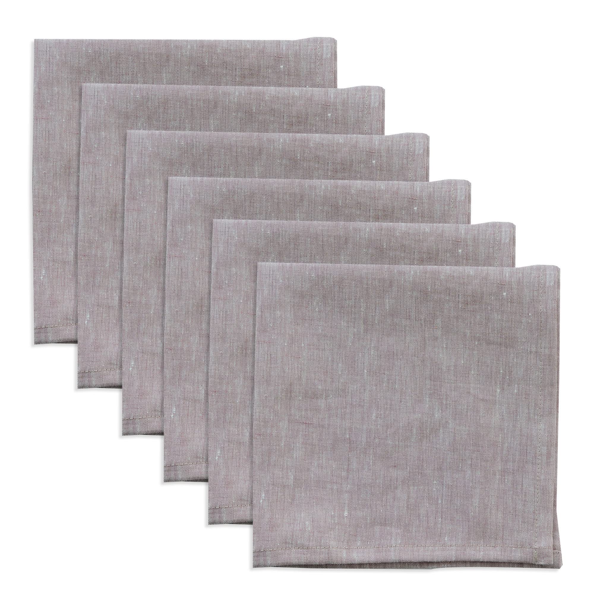 Linendo 100% Pure Linen Dinner Cloth Napkins 15 X 15 Inch Pink - Set Of 6 Pack European Flax Natural Fabric Washable For Home An