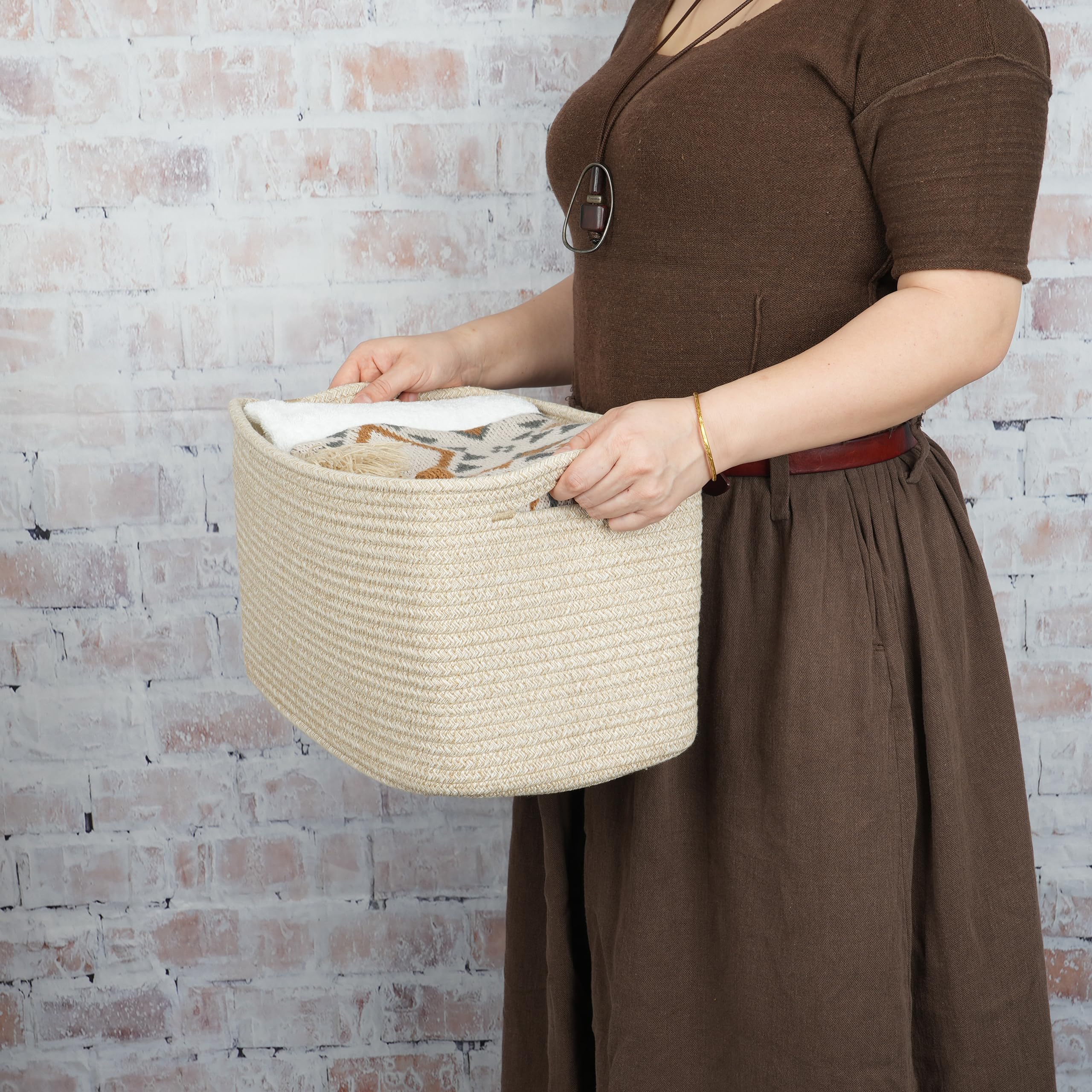 Xuanguo Rope Storage Basket Bins Woven Basket For Organizing Shelves Rectangle Decorative Baskets For Storage Clothes Toys Books