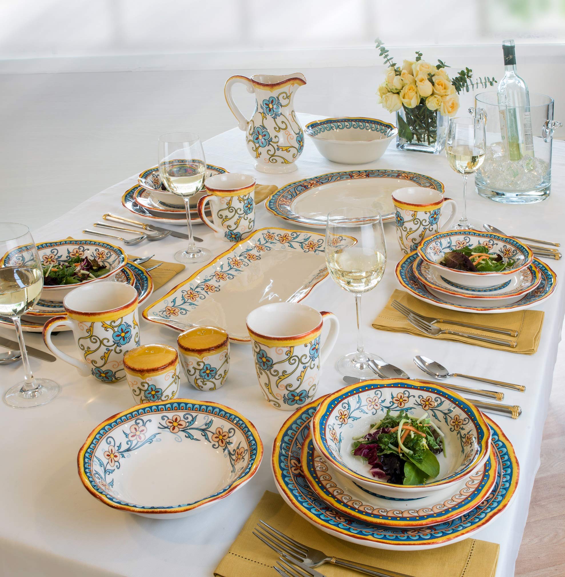 Euro Ceramica Duomo Collection Servingware, 3-Piece Breakfast Table Necessities Set, Gold And Cream