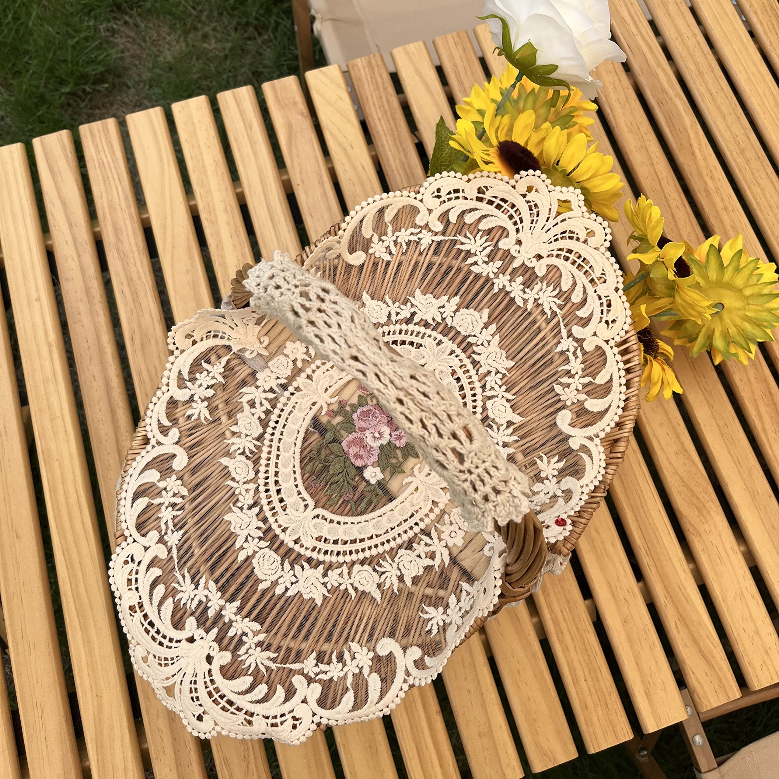 2Pack Retro French Style Lace Placemats Fashionable Embroidered Cup Mat Vase Mat 12   X16    (Beige)