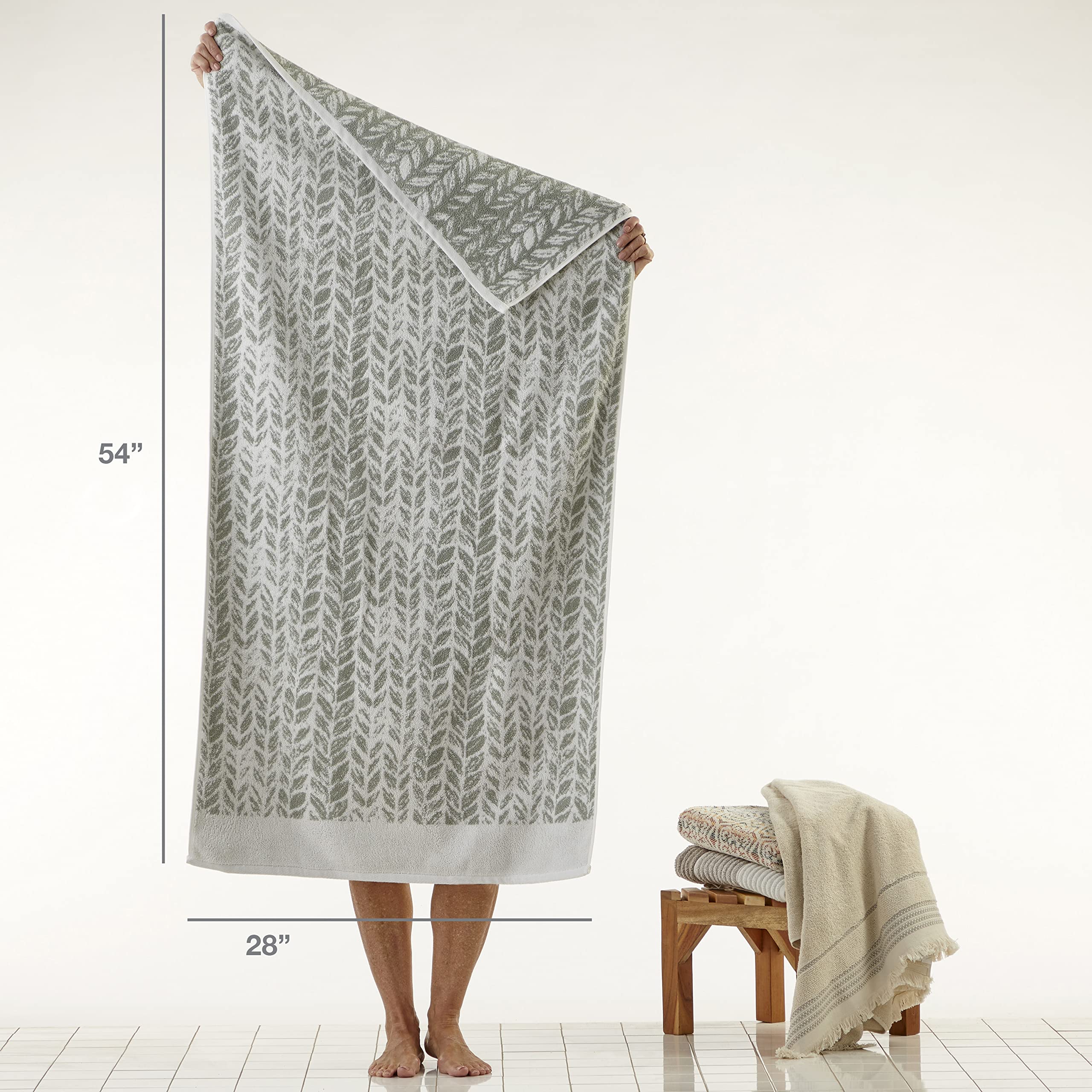 Skl Home By Saturday Knight Ltd. Distressed Leaves Bath Towel,Sage 28X54