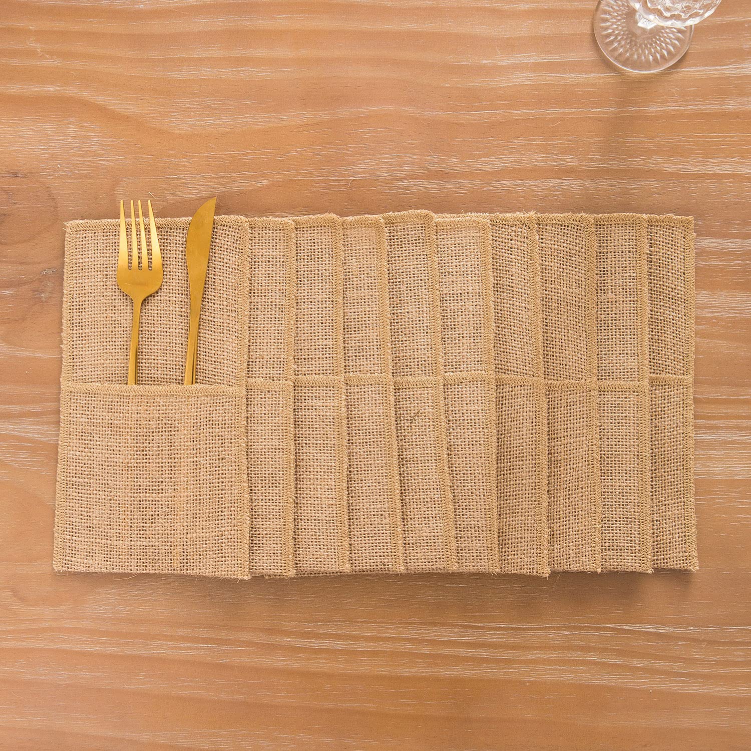 Aokqya 10Pcs Burlap Utensil Holder Pouch Silverware Pouch For Table Cutlery Holder Table Decorations (Natural)