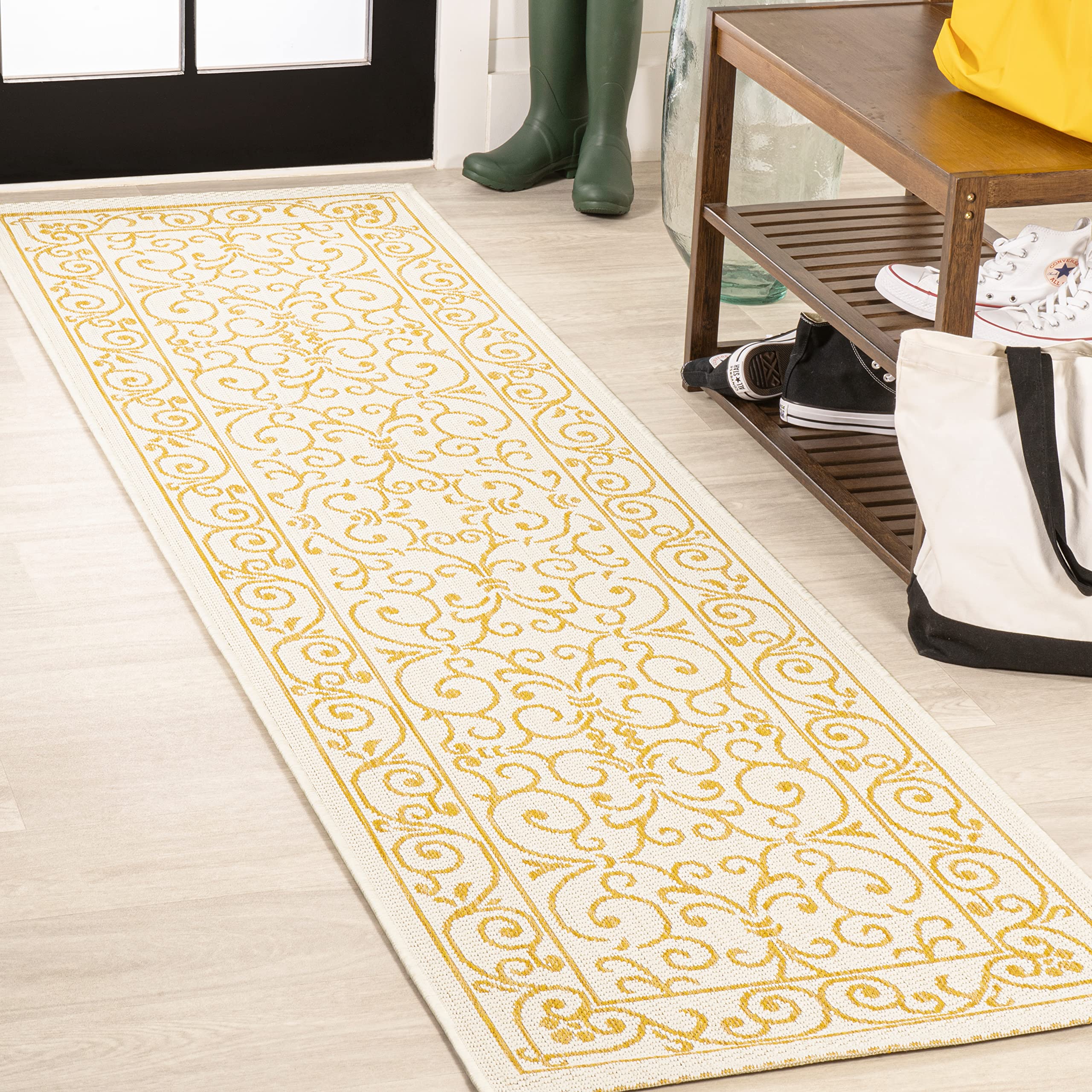 Jonathan Y Smb106M-28 Charleston Vintage Filigree Textured Weave Indoor Outdoor Area Rug, Classic, Traditional, Transitional Eas