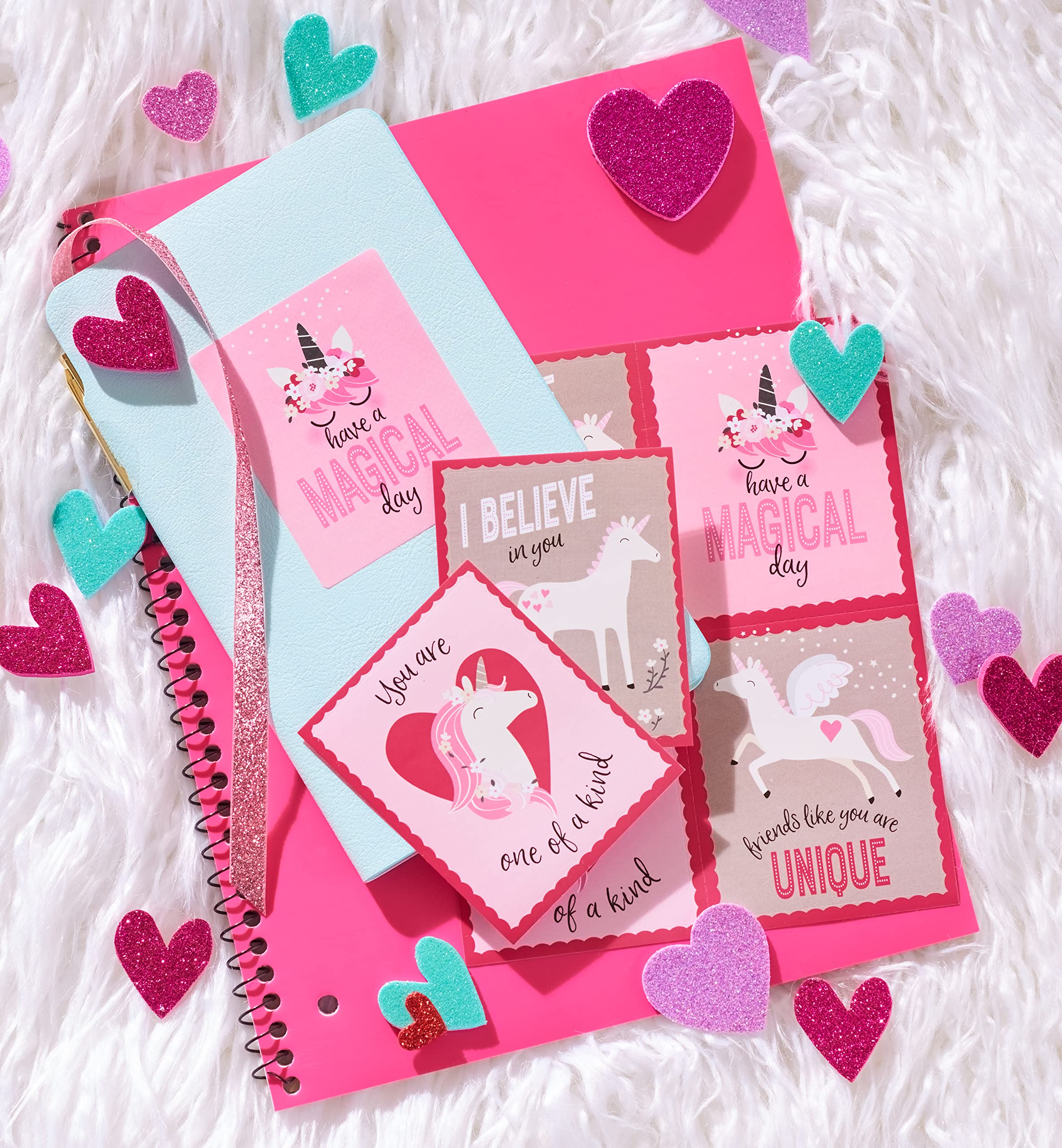 American Greetings Valentines Day Cards For Kids Classroom With Stickers, Unicorn (40-Count)