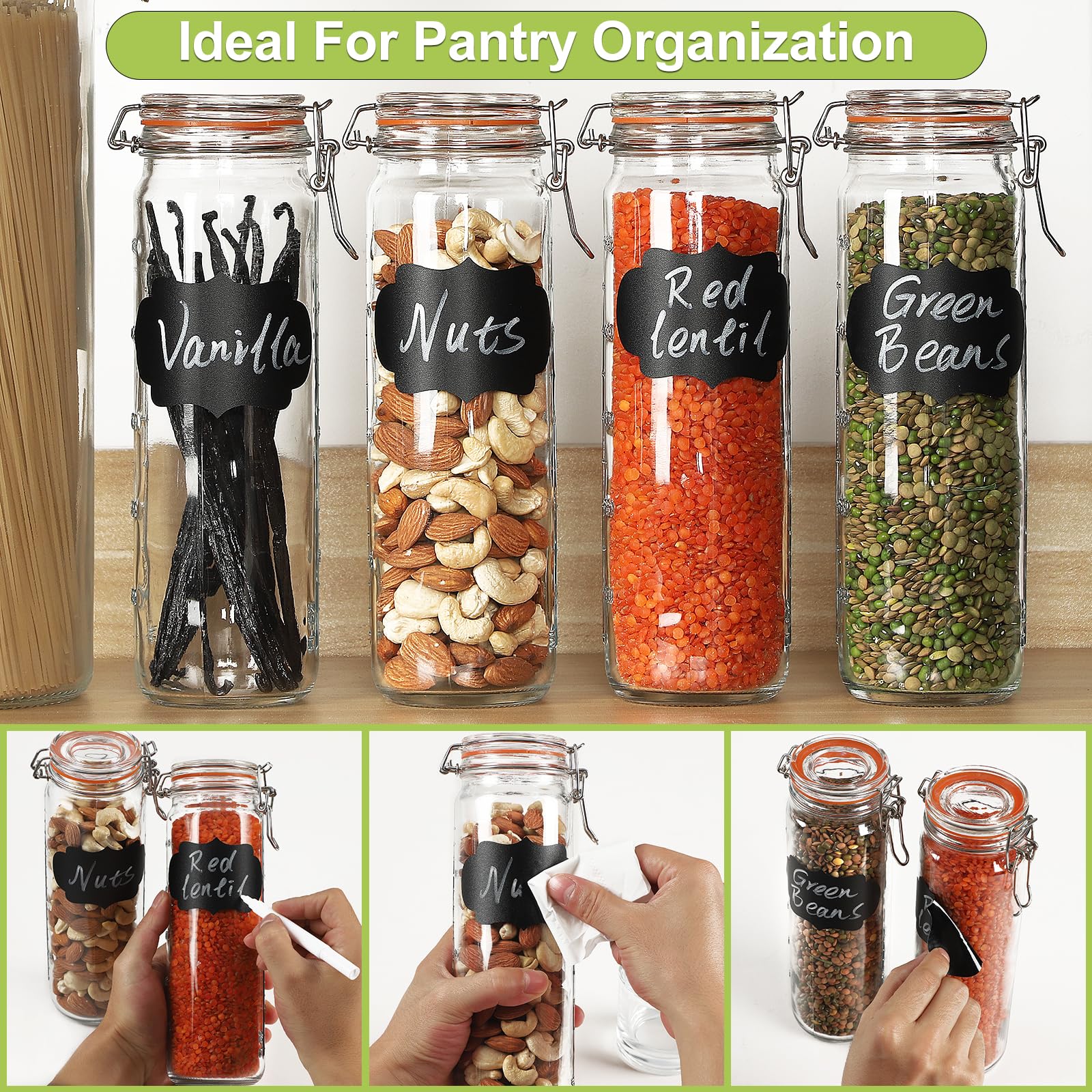 [Upgraded] 20 Oz Glass Jars With Airtight Lids For Vanilla Extract, 6 Pack Glass Juice Bottles With 2 Measurement Marks, Glass F