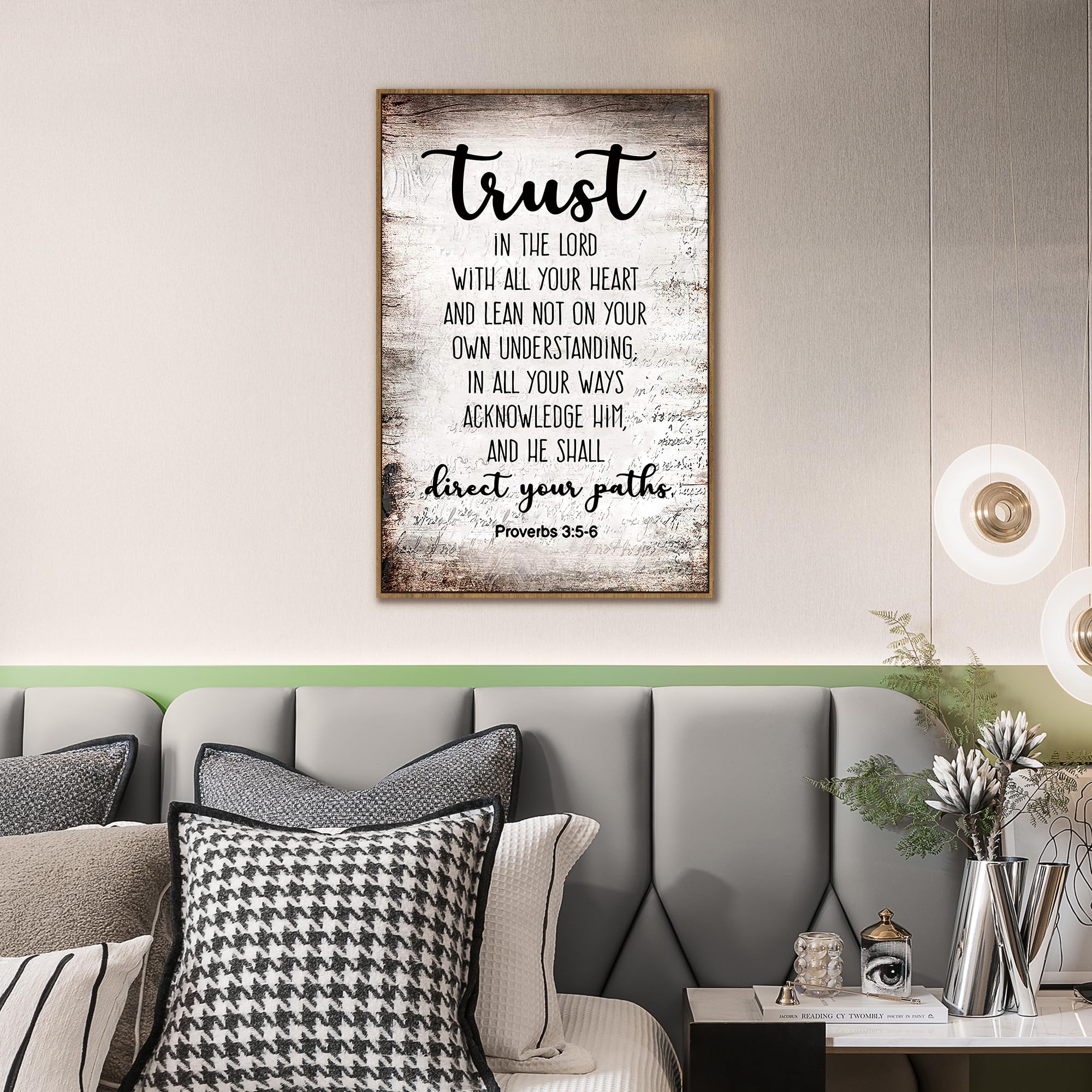 Phamte Christian Proverbs 3:5-6 Trust In The Lord With All Your Heart Wall Art Framed, Bible Scripture Wall Decor, Bible Scriptu