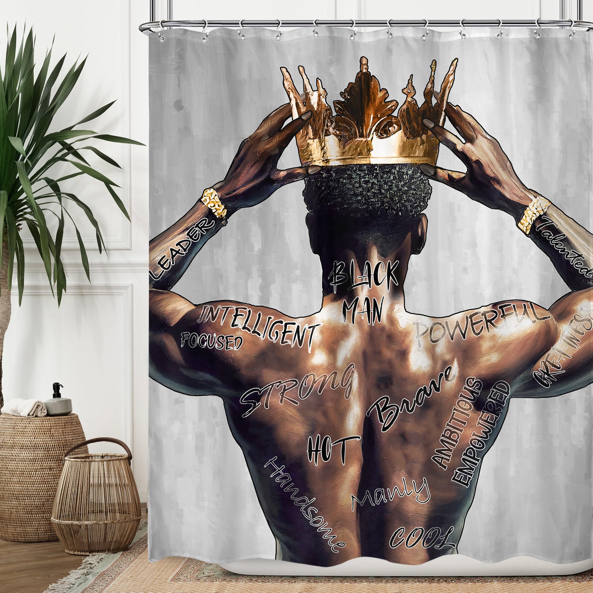 Omifly Black Man Shower Curtain 60Wx72H Inch African American King Modern Positive Motivational Inspirational Quotes Crown Cool