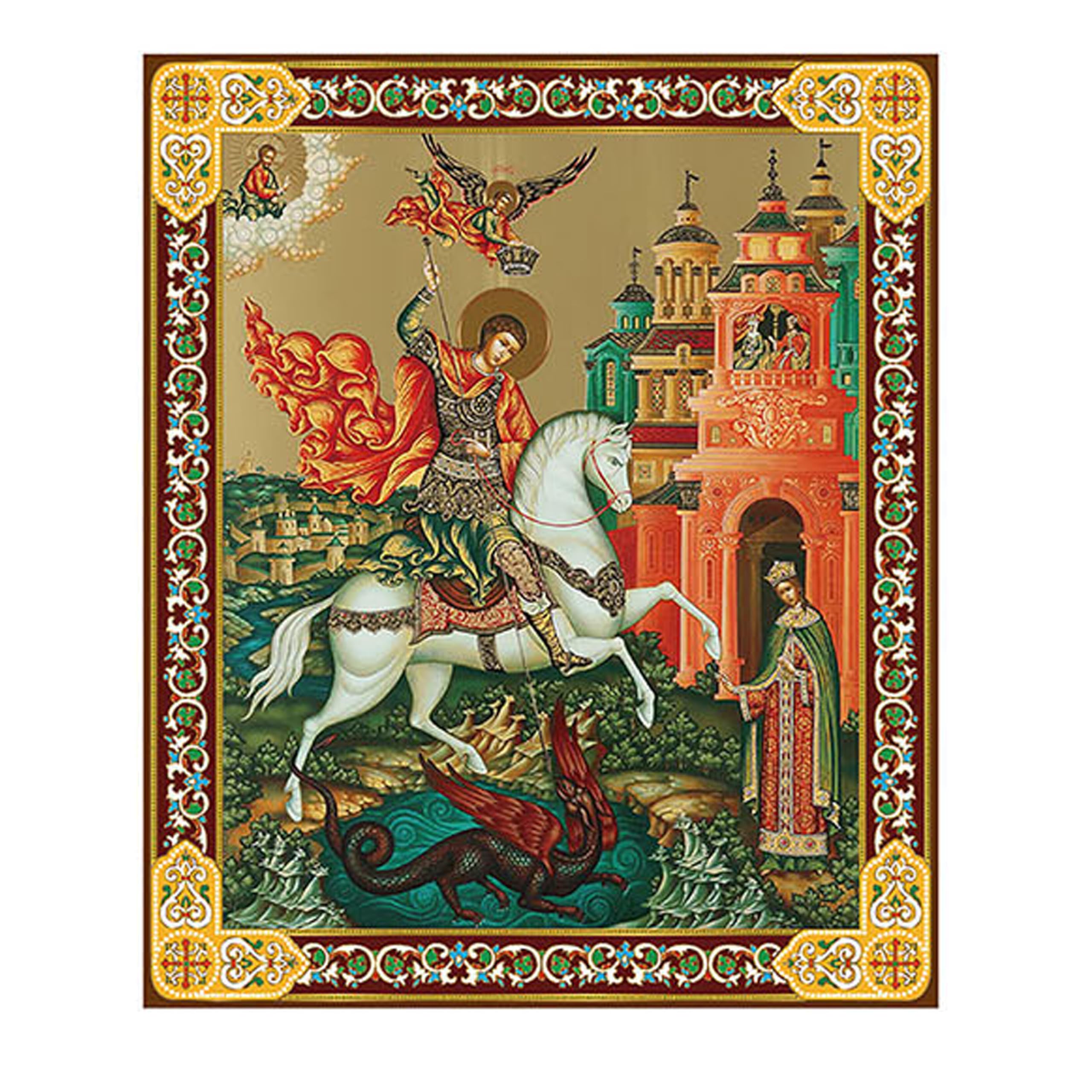 Needzo Saint St George Icon Wooden, Small Pocket Size 3 Inch, Orthodox Icon