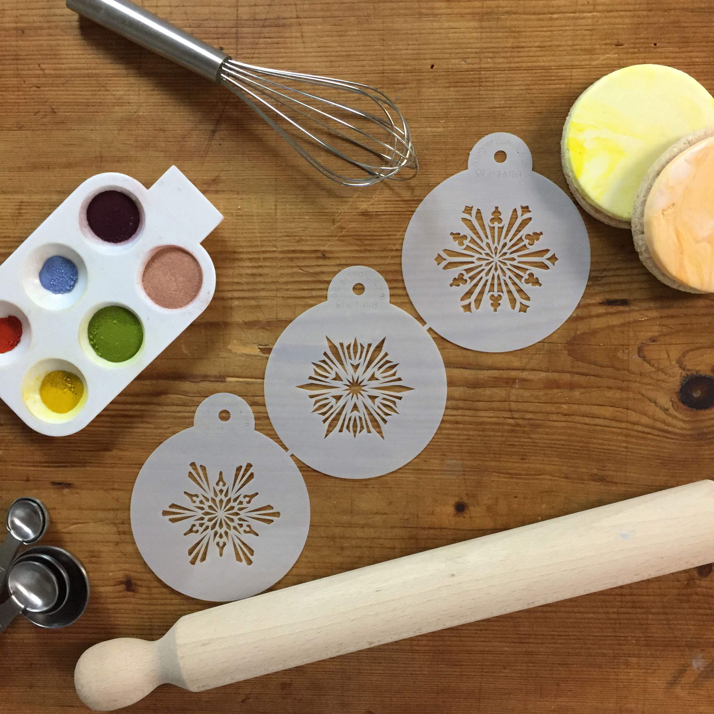 Designer Stencils Small Crystal Snowflakes 3 Cookie Stencils, Beige/Semi-Transparent