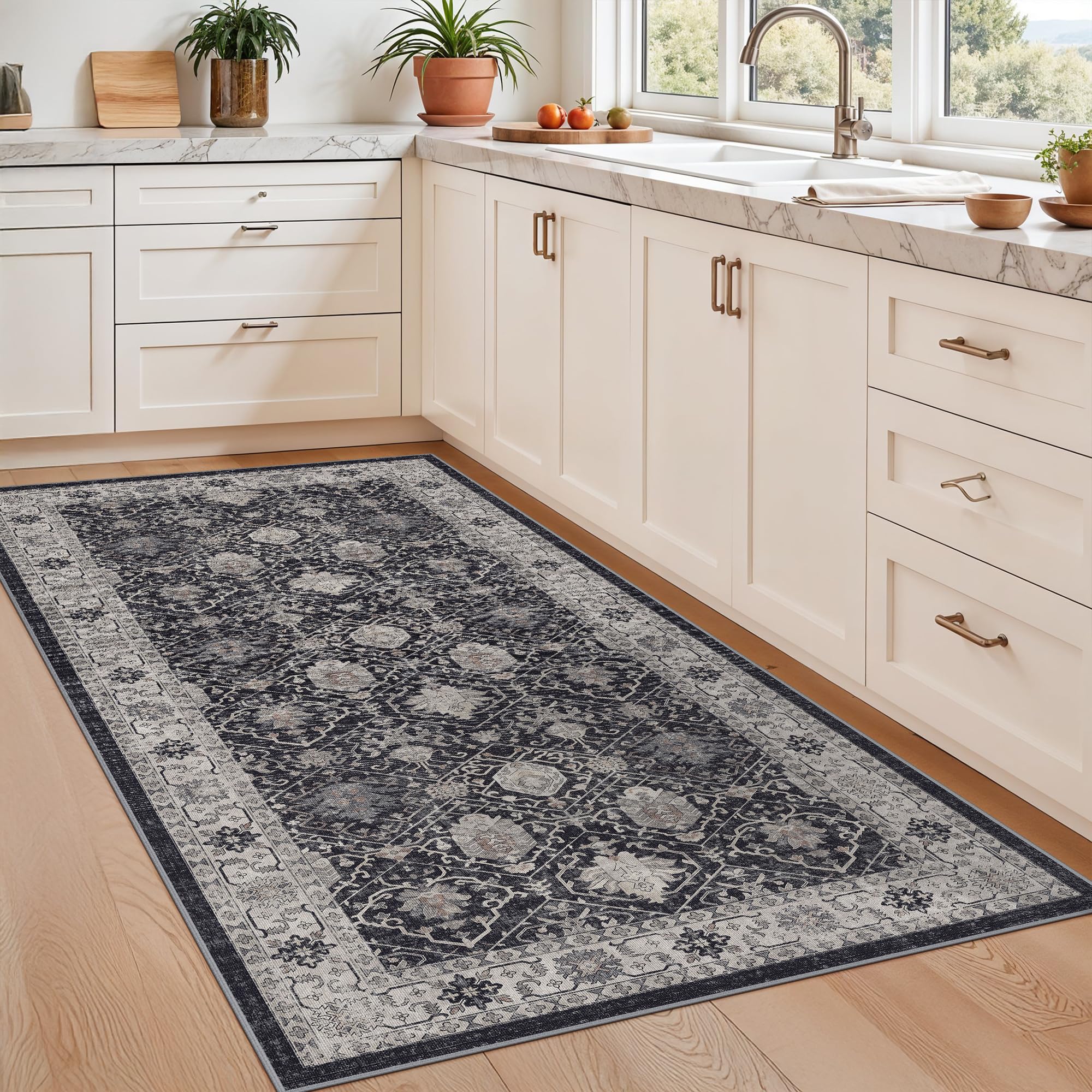 Washable 3x5 Entryway Area Rugs: Ultra Soft Low Pile Carpet for Kitchen Nursery Indoor Light-Weight Doormat Anti-Slip Cozy Rug f