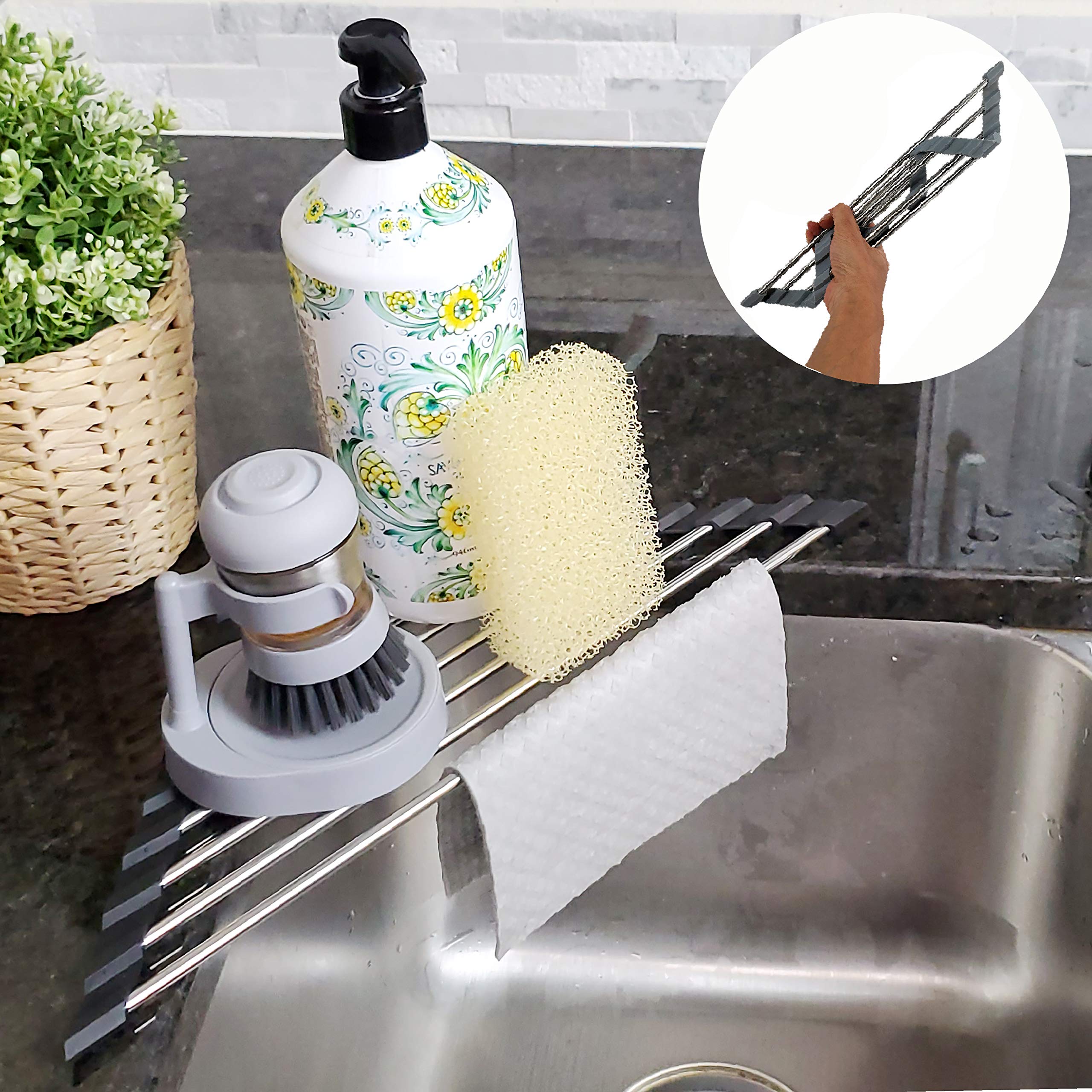Roll Up Sponge Holder For Counter, Sink Organizer For Kitchen, Bathroom, Laundry Room, 304-Stainless Steel Sink Organizer For Sp
