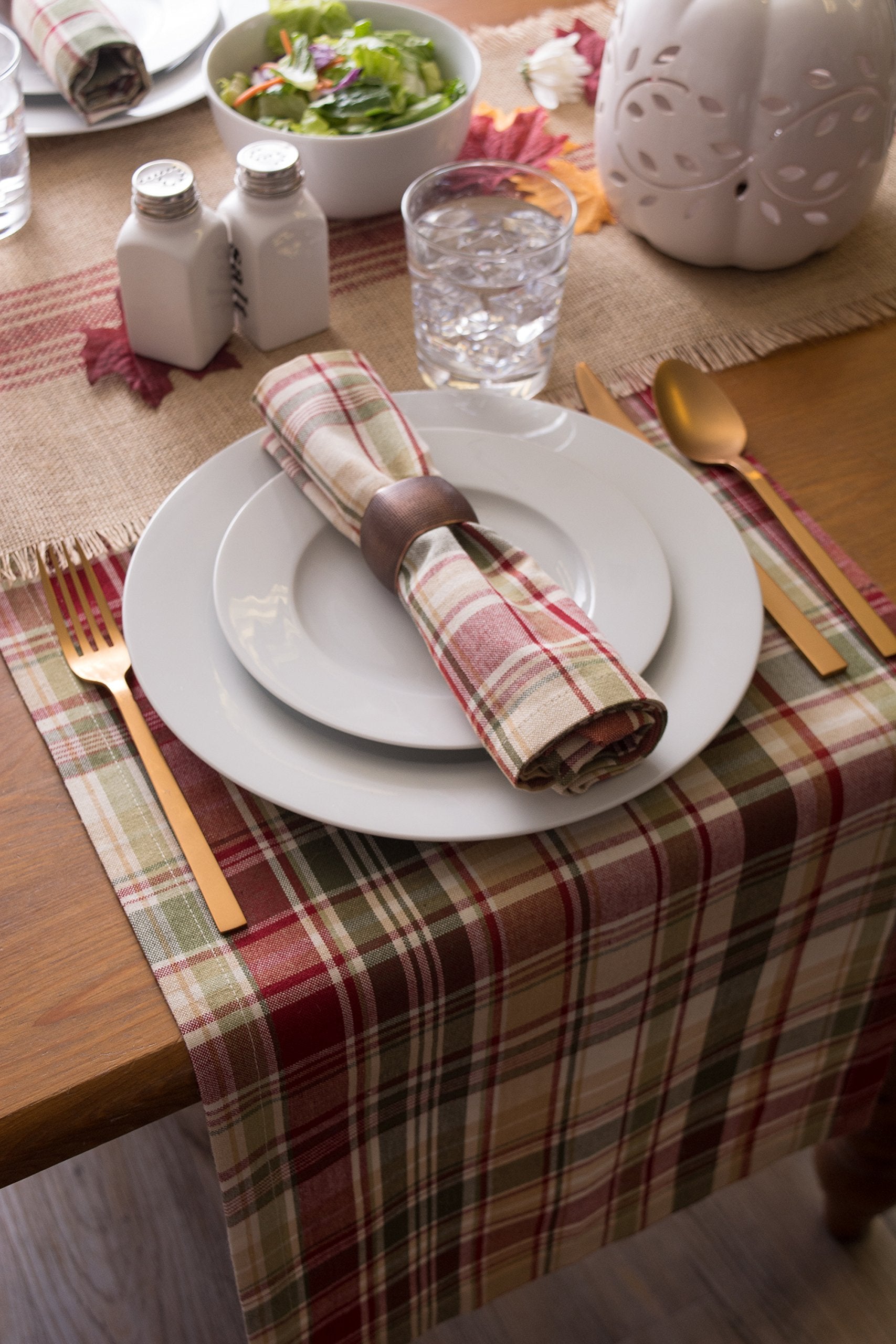 DII Give Thanks Plaid Fall Table Decor  Autumn & Thanksgiving Tabletop Linens  14x108 Table Runner