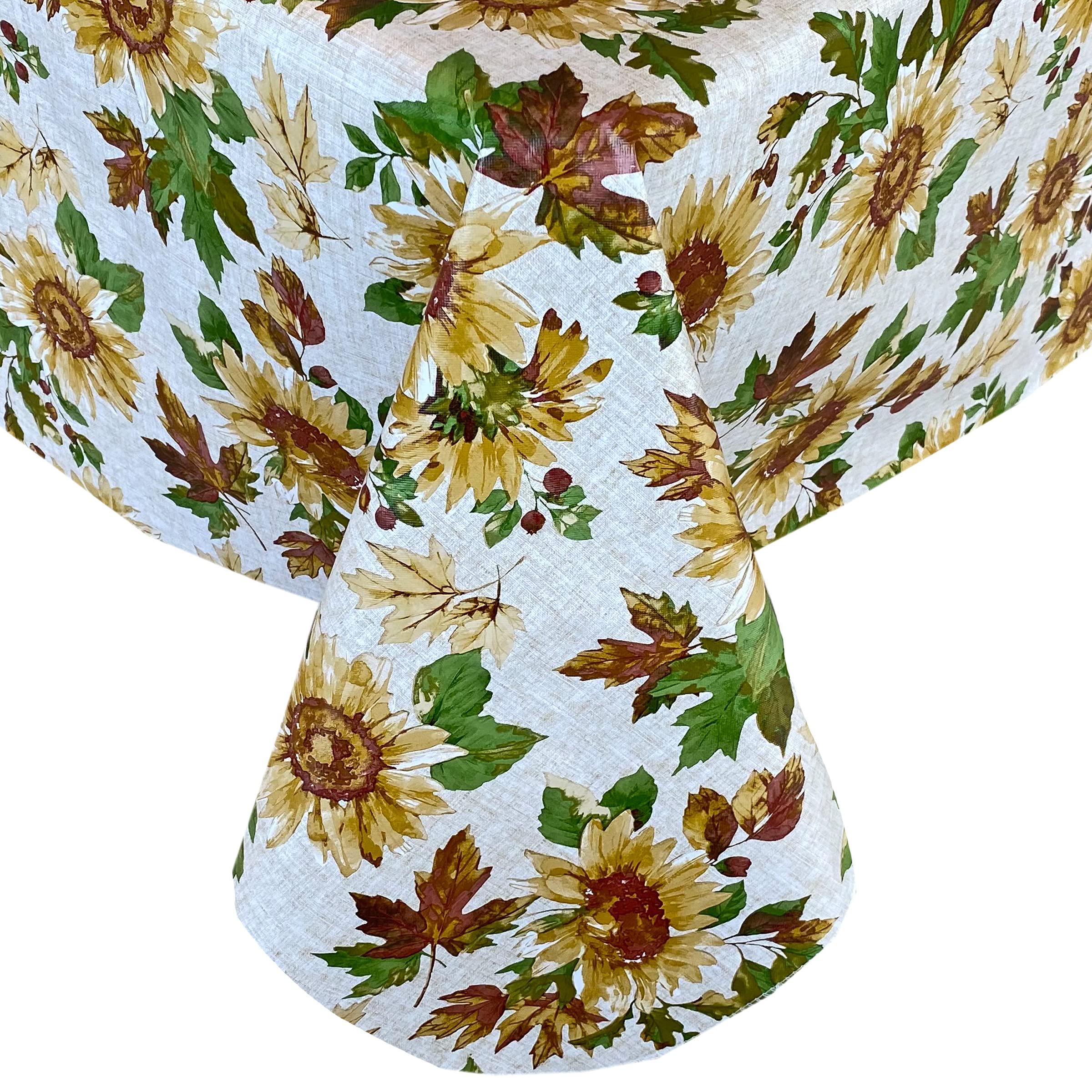 Newbridge Sunflower Fields Print Vinyl Flannel Backed Tablecloth, Country Rustic Vinyl Table Cloth With Flannel Backing, 70    R
