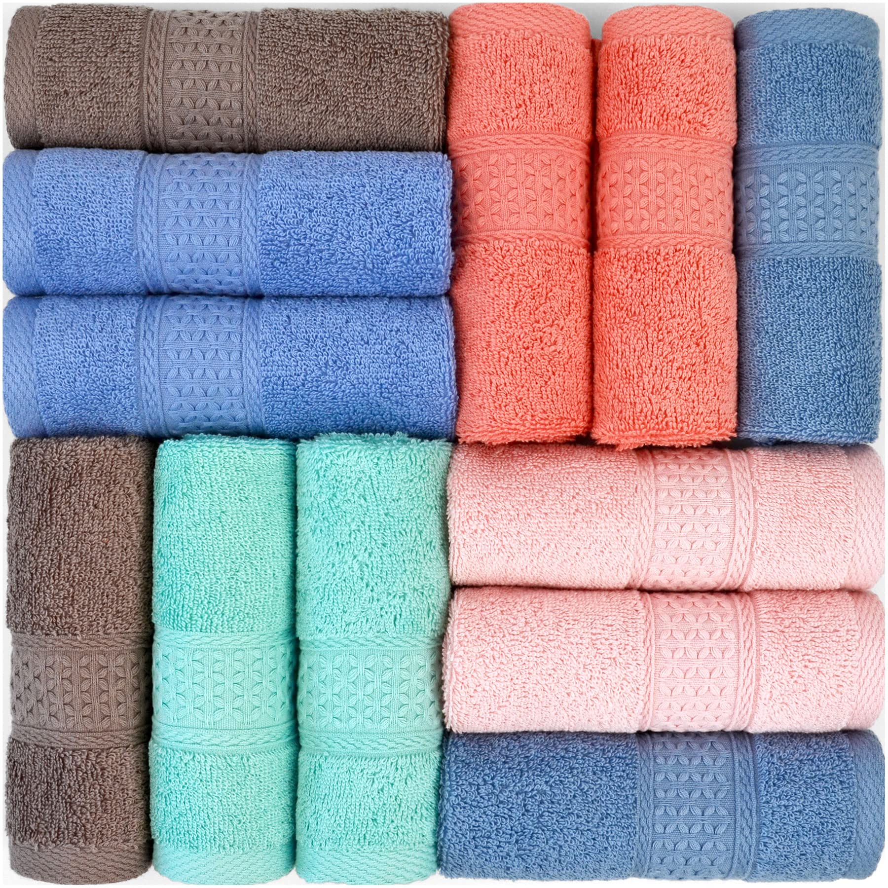 Cleanbear Wash Cloths 12 Pack for Body and Face  Bulk Wash Cloth with Assorted Colors Soft Washcloths 13 by 13 Inches (12 Pieces 6 Colors)
