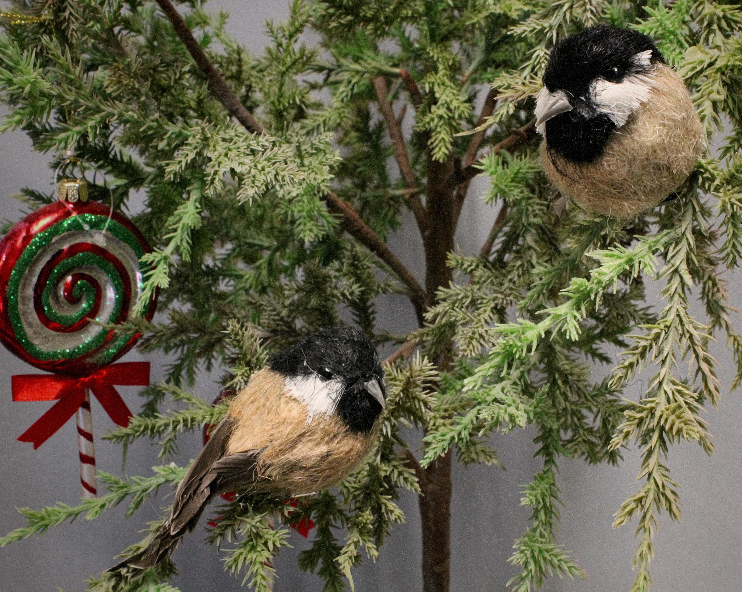 The Bridge Collection Clip-On Chickadee Ornaments - Set of 2 - Sisal Clip On Bird Ornaments (Regular)