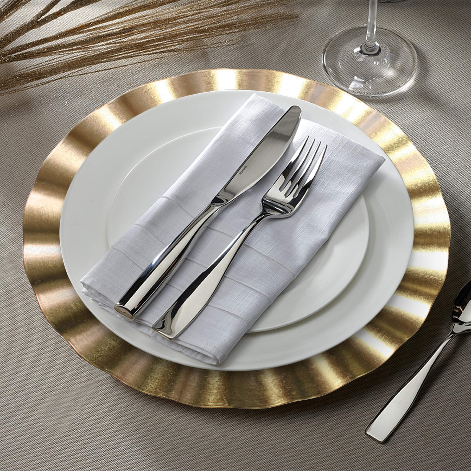 Chargeit By Jay Ruffle Rim Charger Large Decorative Melamine Service Plate For Home & Professional Fine Dining-For Upscale Cater
