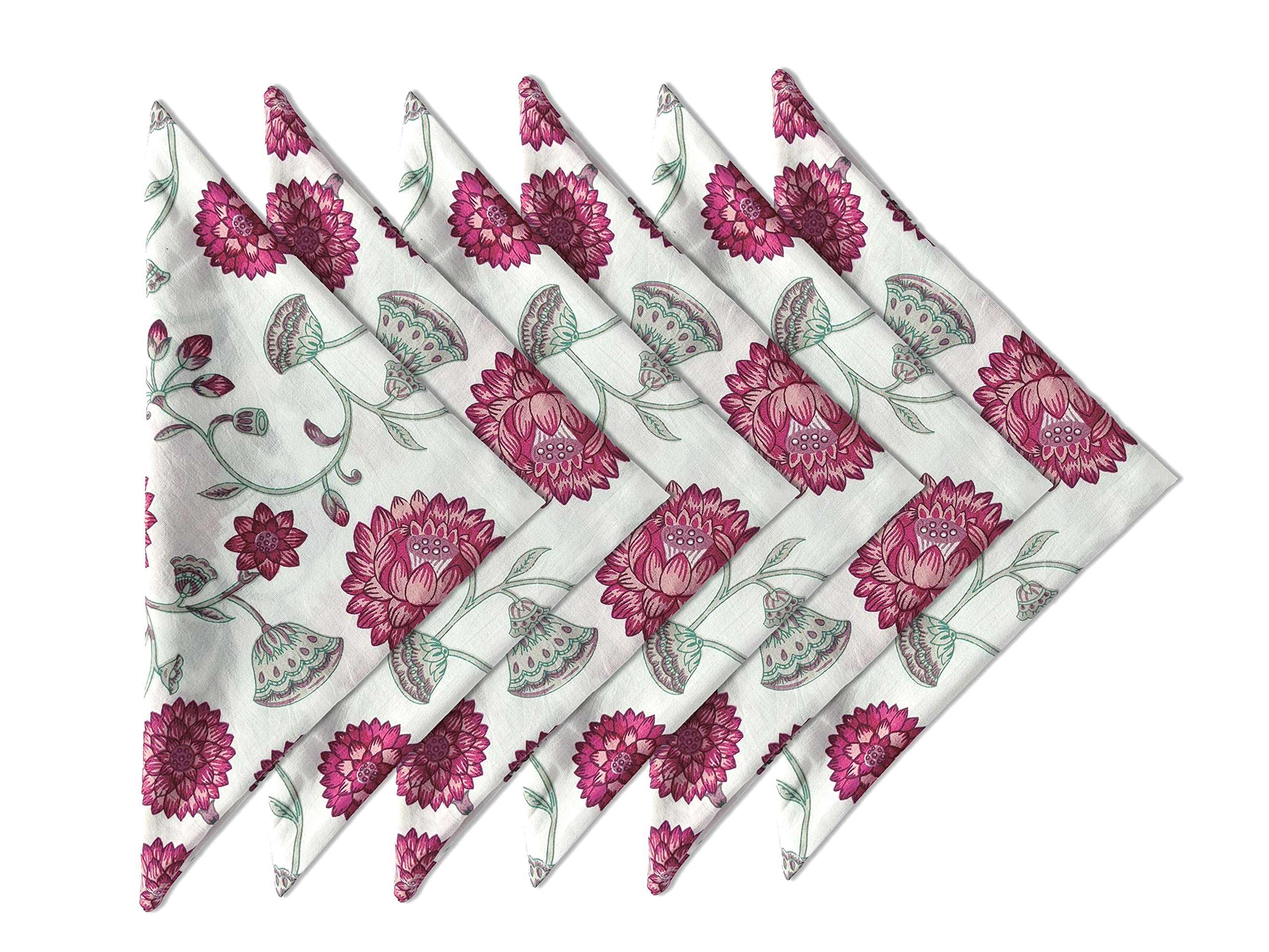 Craftbot Soft Washable Thin Cotton Printed Napkins 18X18 Inches - Set Of 6 - Everyday Use Or Dinner Party And Events - Red And W