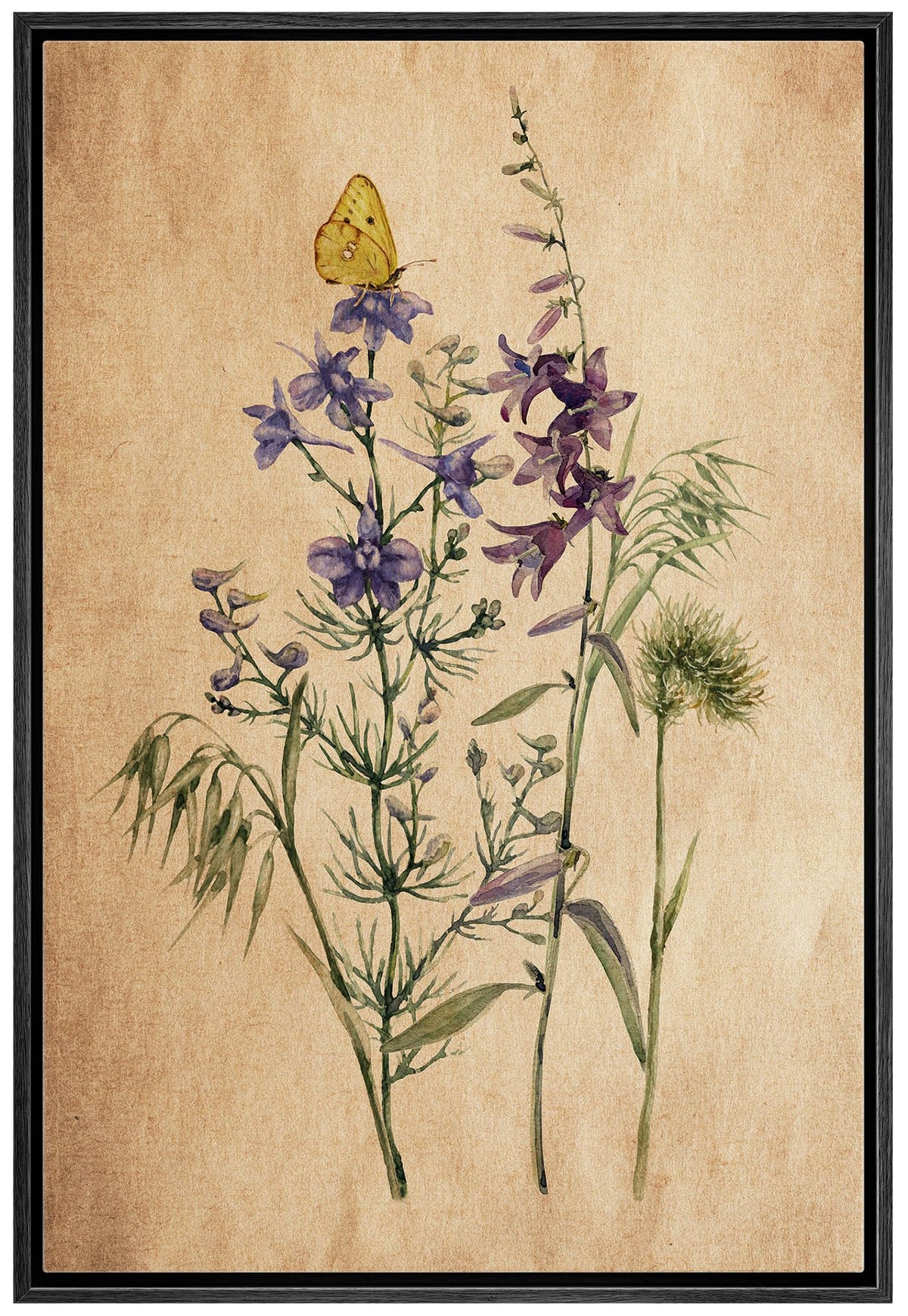 Wall26 Framed Canvas Print Wall Art Antique Lavender Blue Wildflowers Nature Wilderness Illustrations Modern Art Botanical Flora
