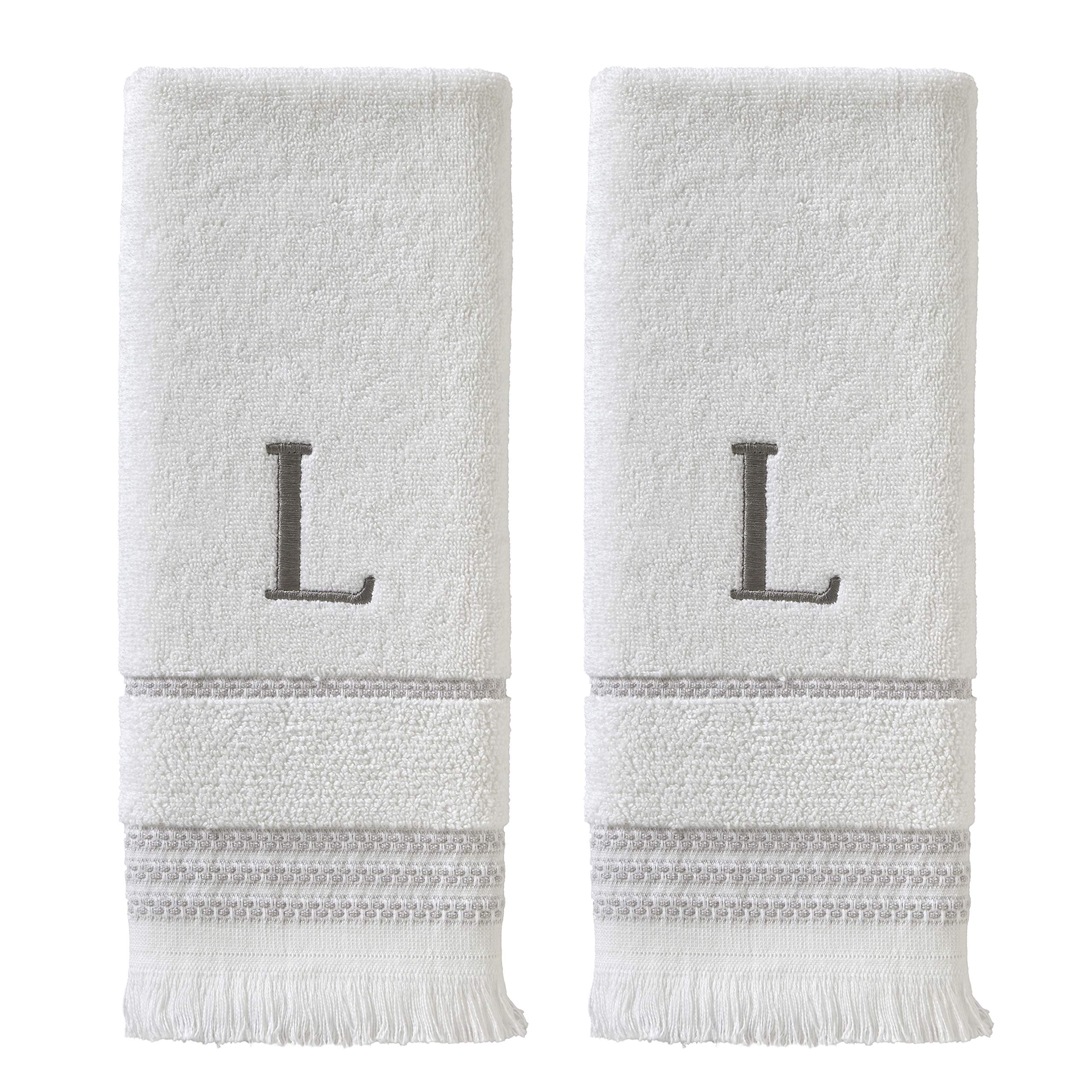 Skl Home Casual Monogram Hand Towel Set, L, 16X26, White 2 Count