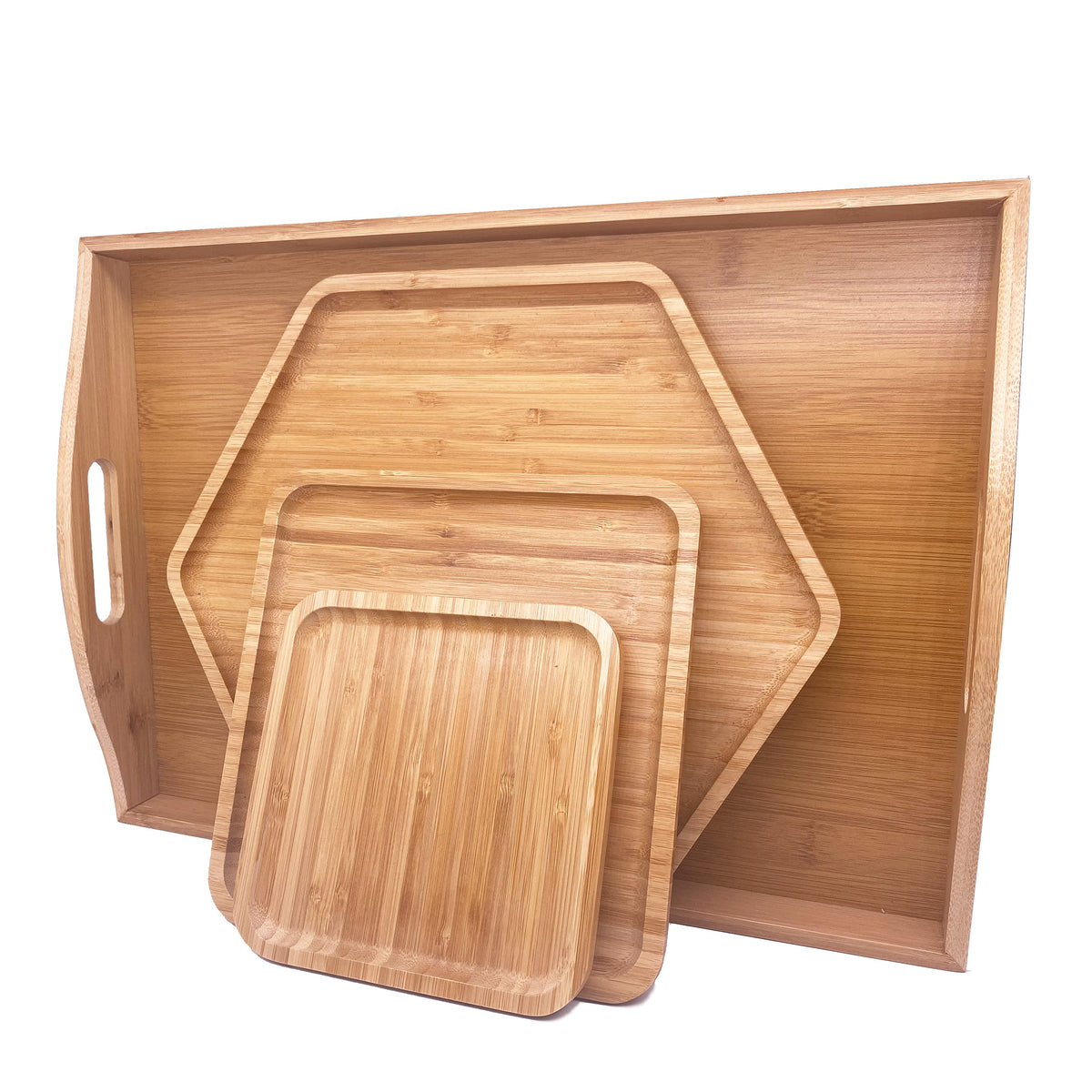 Pafrewog Bamboo Serving Trays Charcuterie Platter 16.5 ''X11.8 ''(42X30Cm With Handle, Set Includes 1Xhexagon 12.5 ''(32Cm)+1Xsq