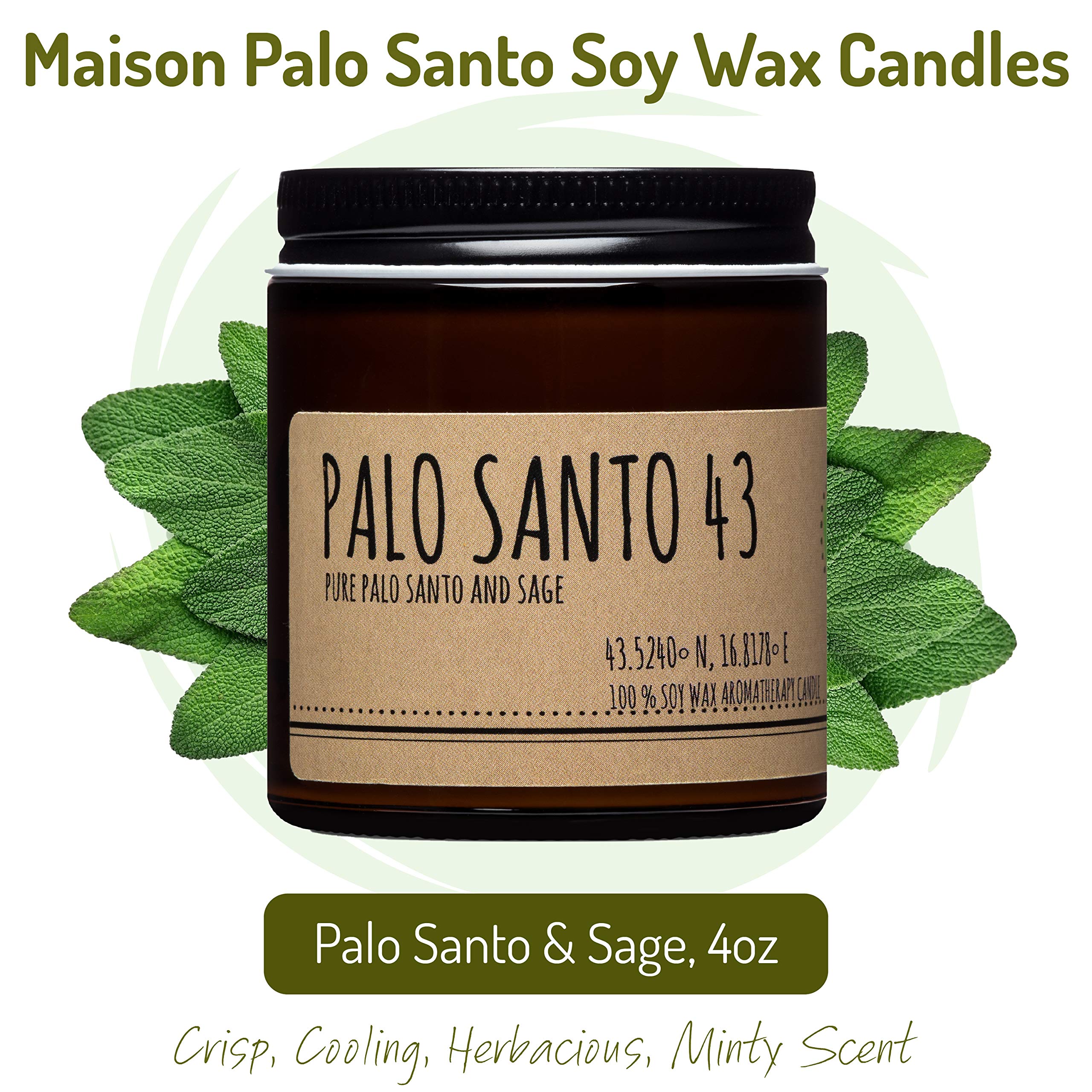 Maison Palo Santo Palo Santo from Ecuador and Greek Sage Essential Oils Aromatherapy Natural Soy Wax Candle for Home Cleansing B